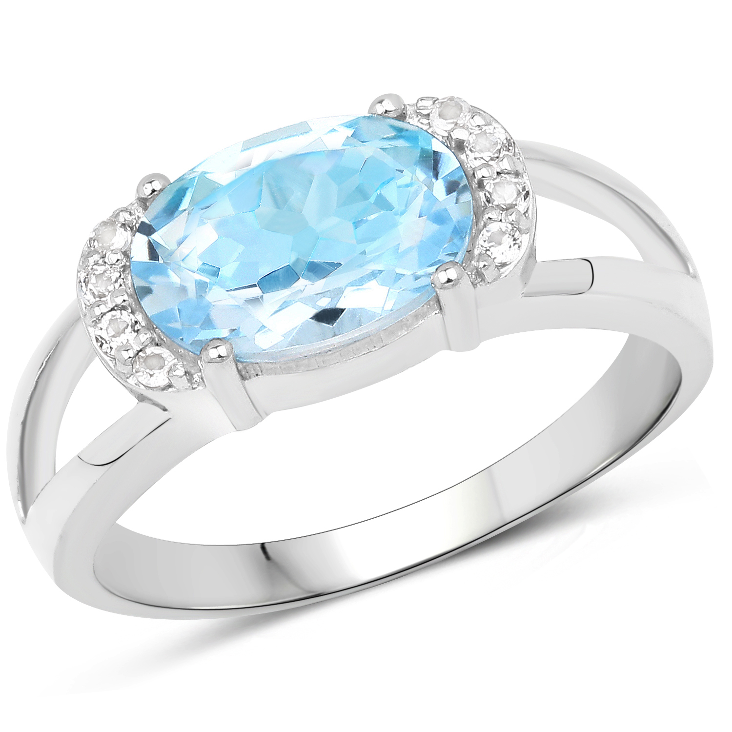 2.83 Carat Genuine Blue Topaz and White Topaz .925 Sterling Silver Ring