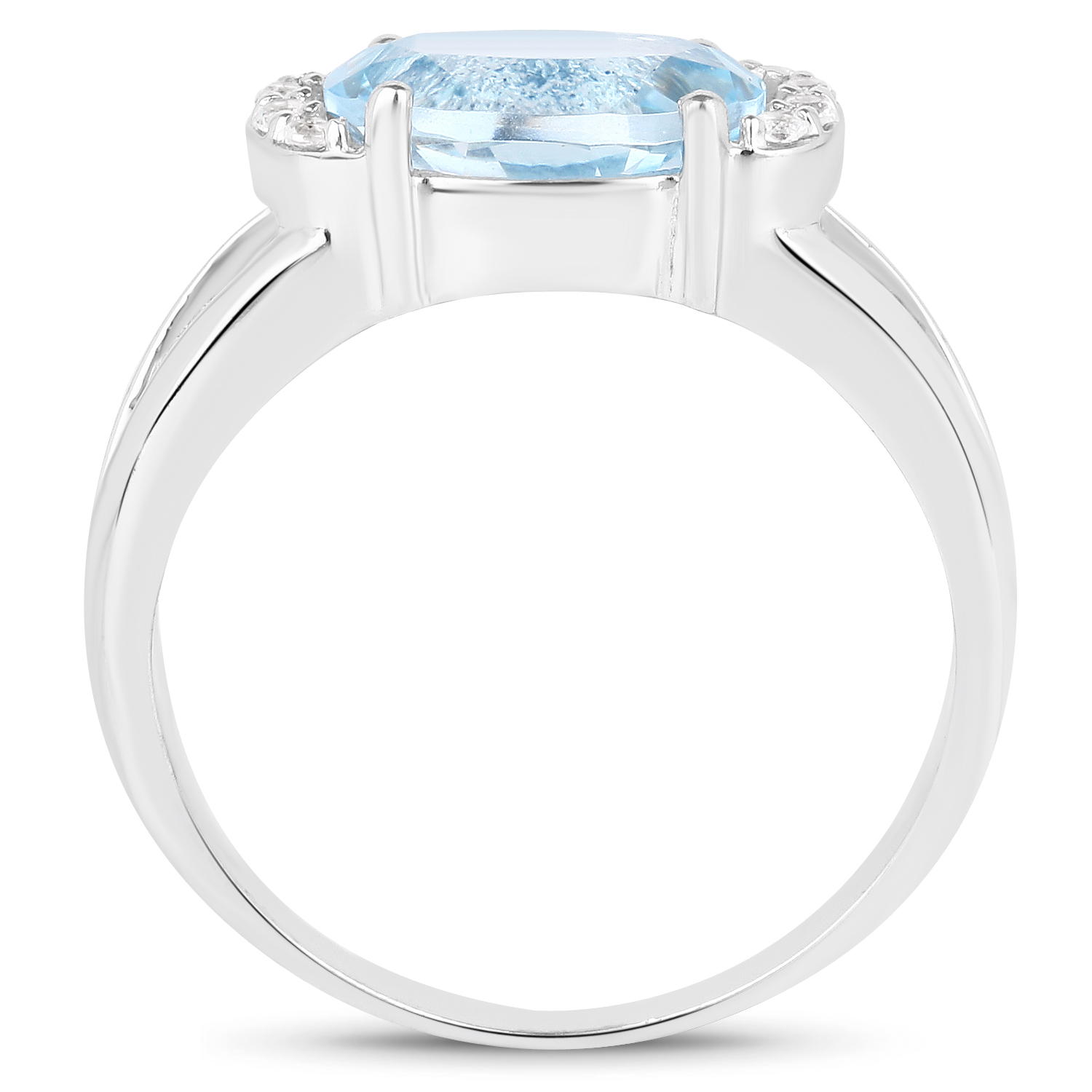 2.83 Carat Genuine Blue Topaz and White Topaz .925 Sterling Silver Ring