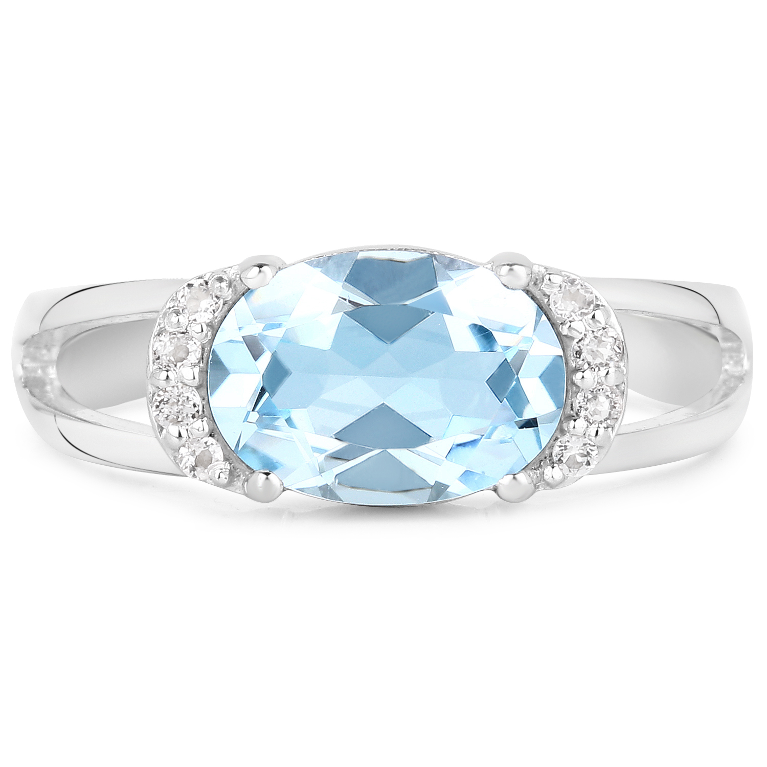 2.83 Carat Genuine Blue Topaz and White Topaz .925 Sterling Silver Ring