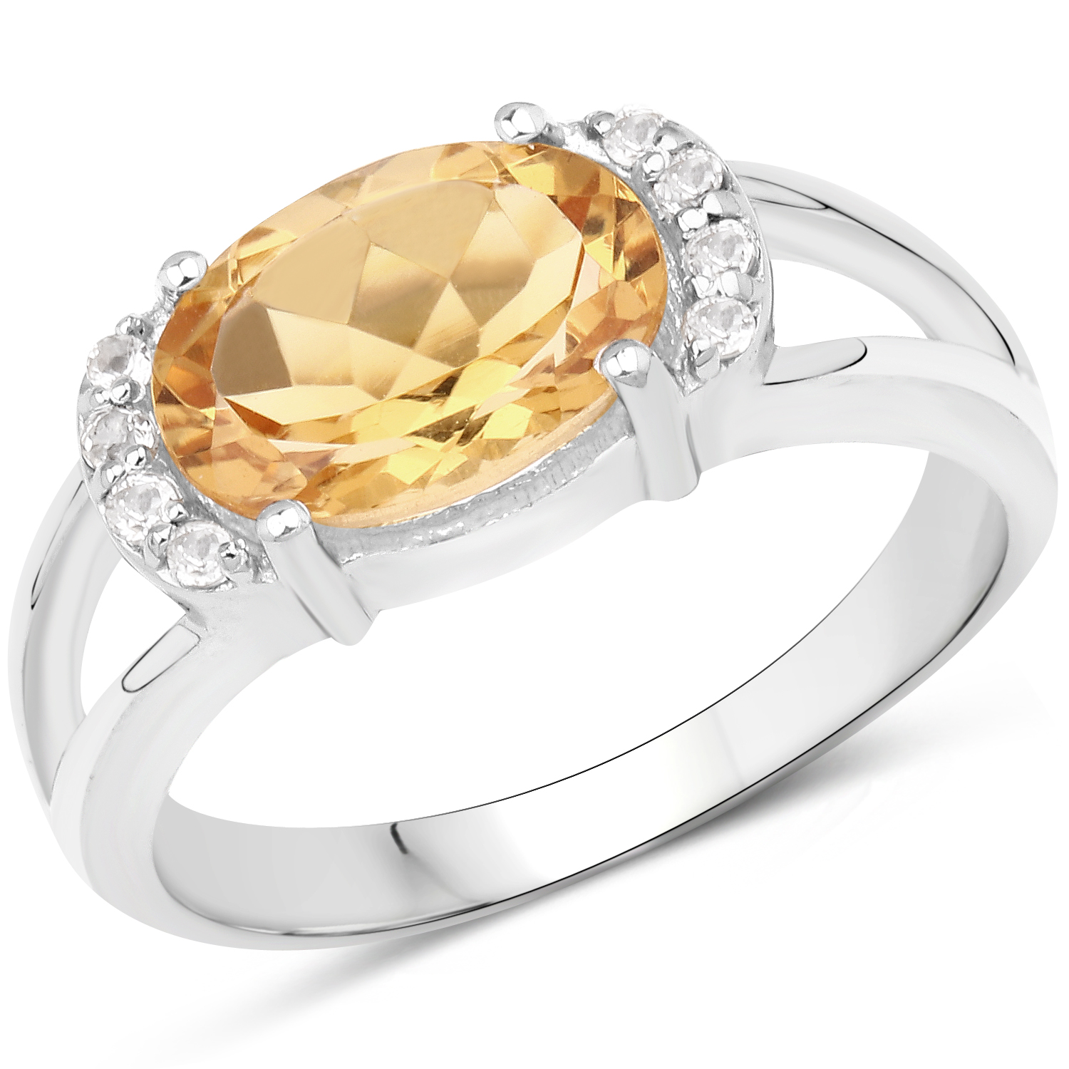 2.02 Carat Genuine Citrine and White Topaz .925 Sterling Silver Ring