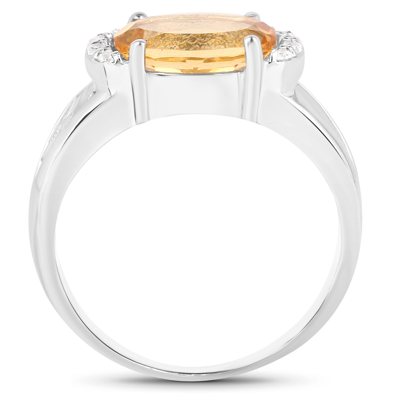 2.02 Carat Genuine Citrine and White Topaz .925 Sterling Silver Ring