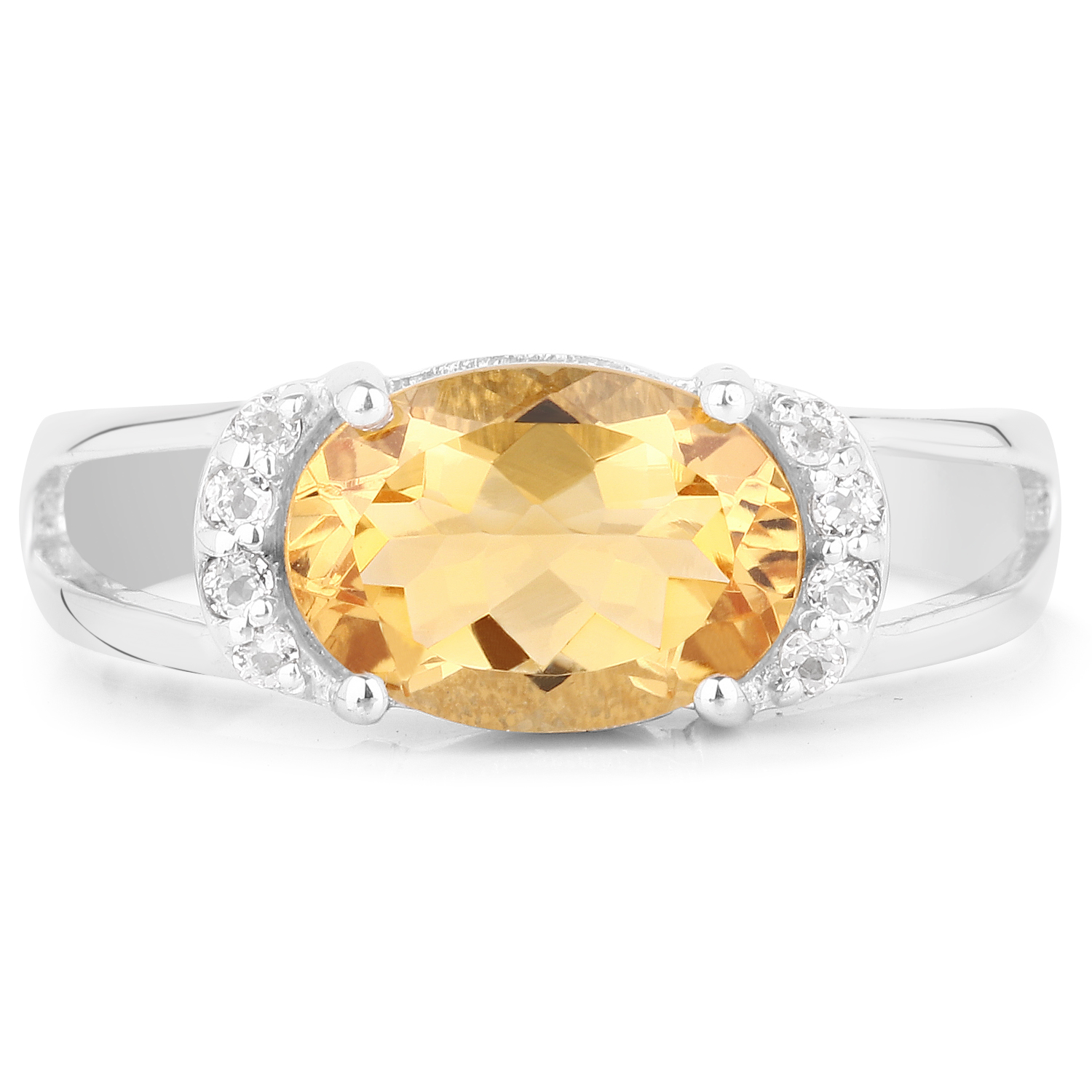 2.02 Carat Genuine Citrine and White Topaz .925 Sterling Silver Ring