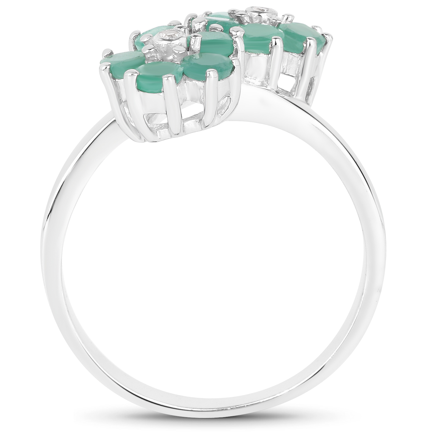 1.37 Carat Genuine Emerald and White Diamond .925 Sterling Silver Ring
