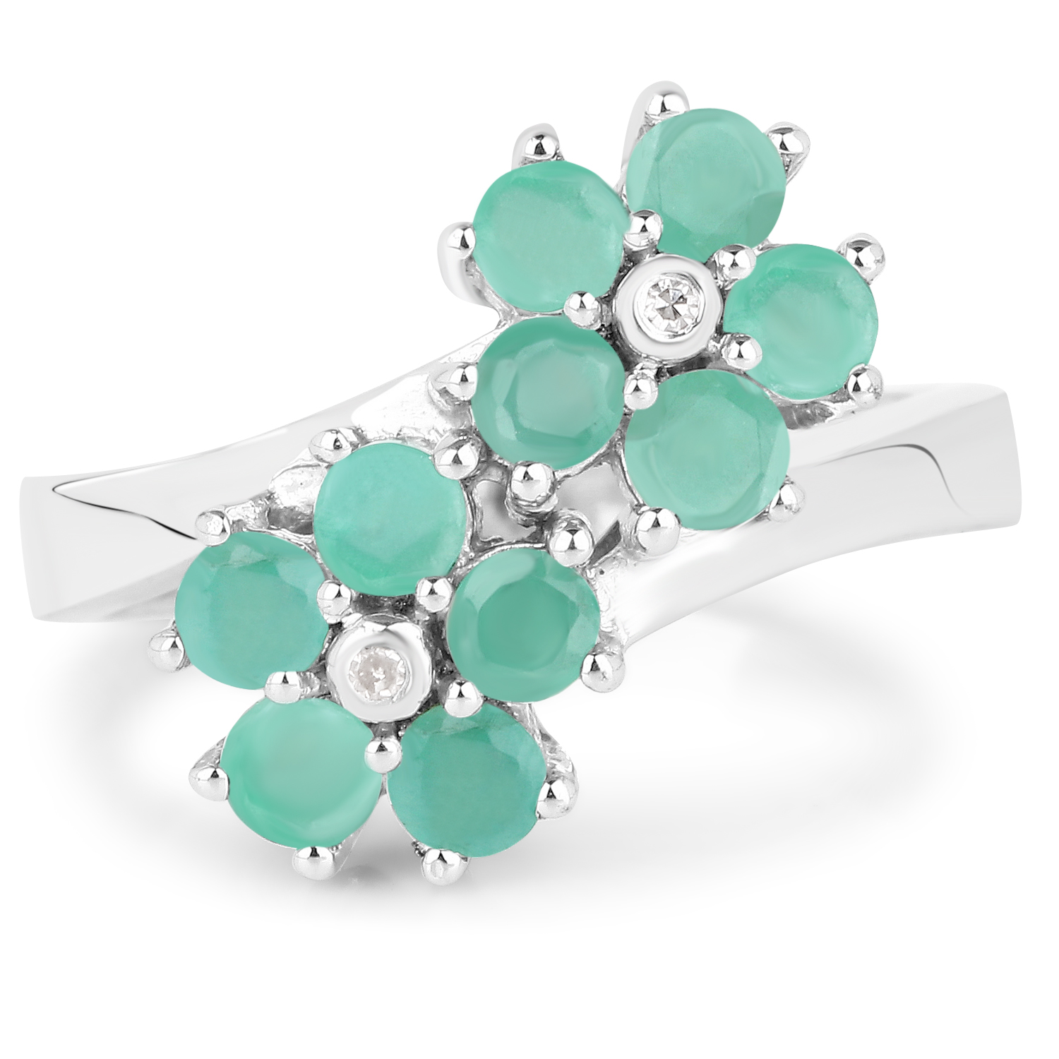 1.37 Carat Genuine Emerald and White Diamond .925 Sterling Silver Ring