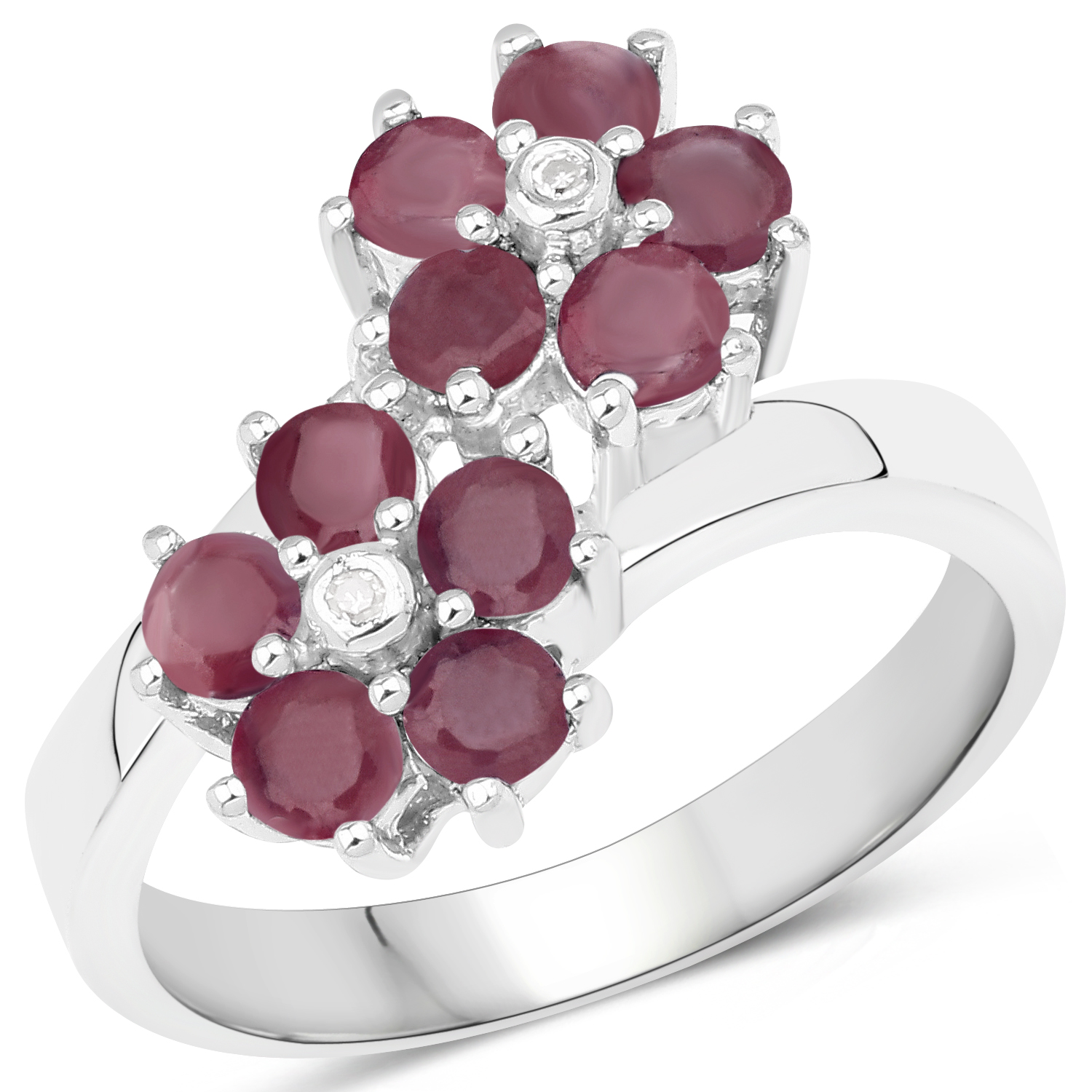 1.71 Carat Genuine Ruby and White Diamond .925 Sterling Silver Ring