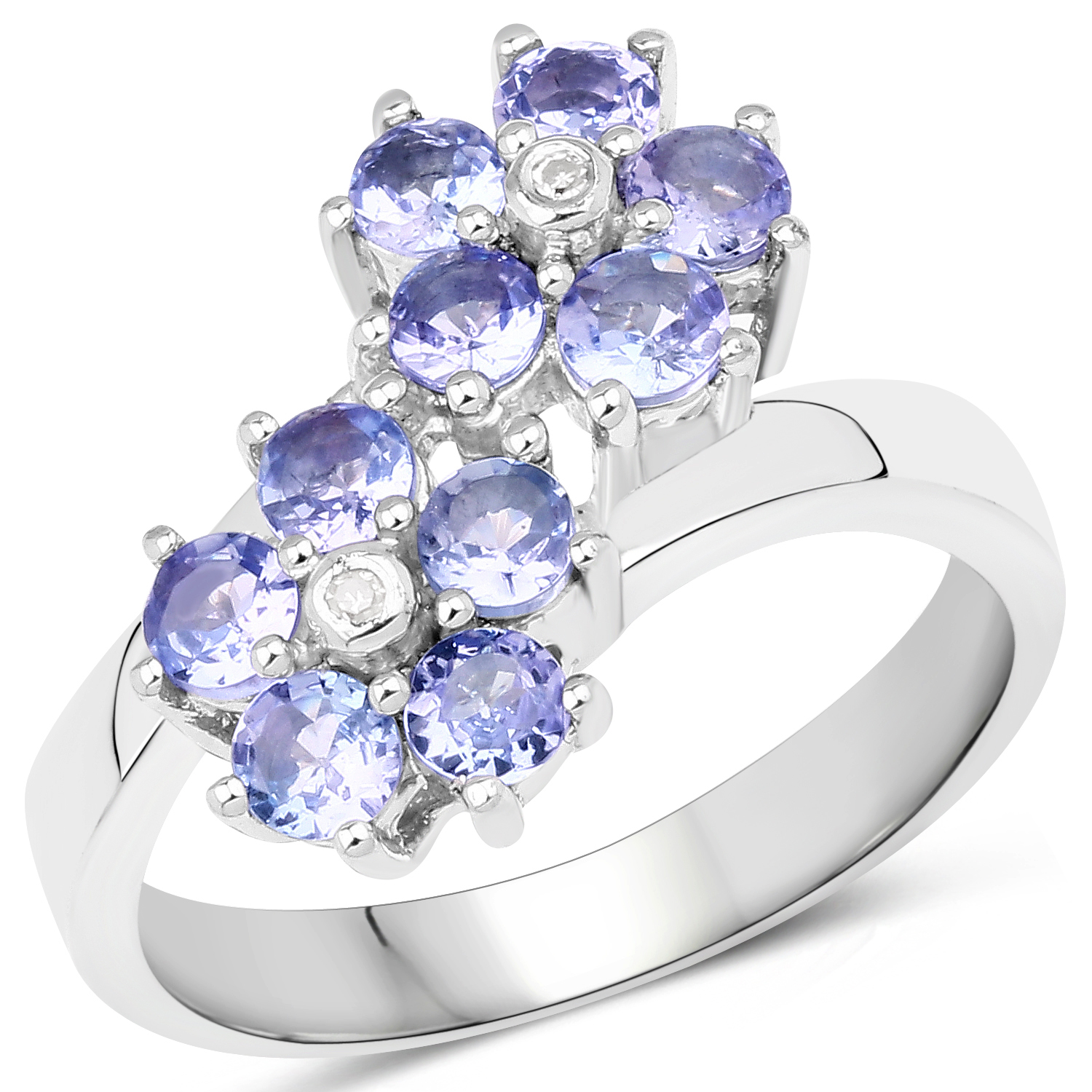 1.17 Carat Genuine Tanzanite and White Diamond .925 Sterling Silver Ring