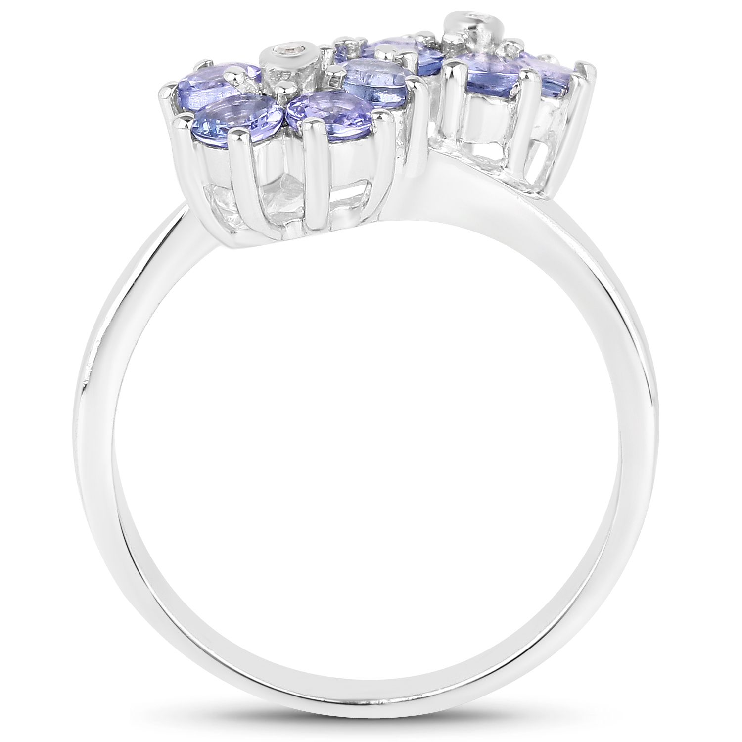 1.17 Carat Genuine Tanzanite and White Diamond .925 Sterling Silver Ring