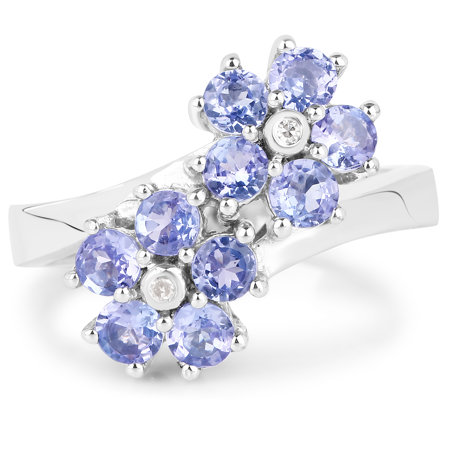 1.17 Carat Genuine Tanzanite and White Diamond .925 Sterling Silver Ring