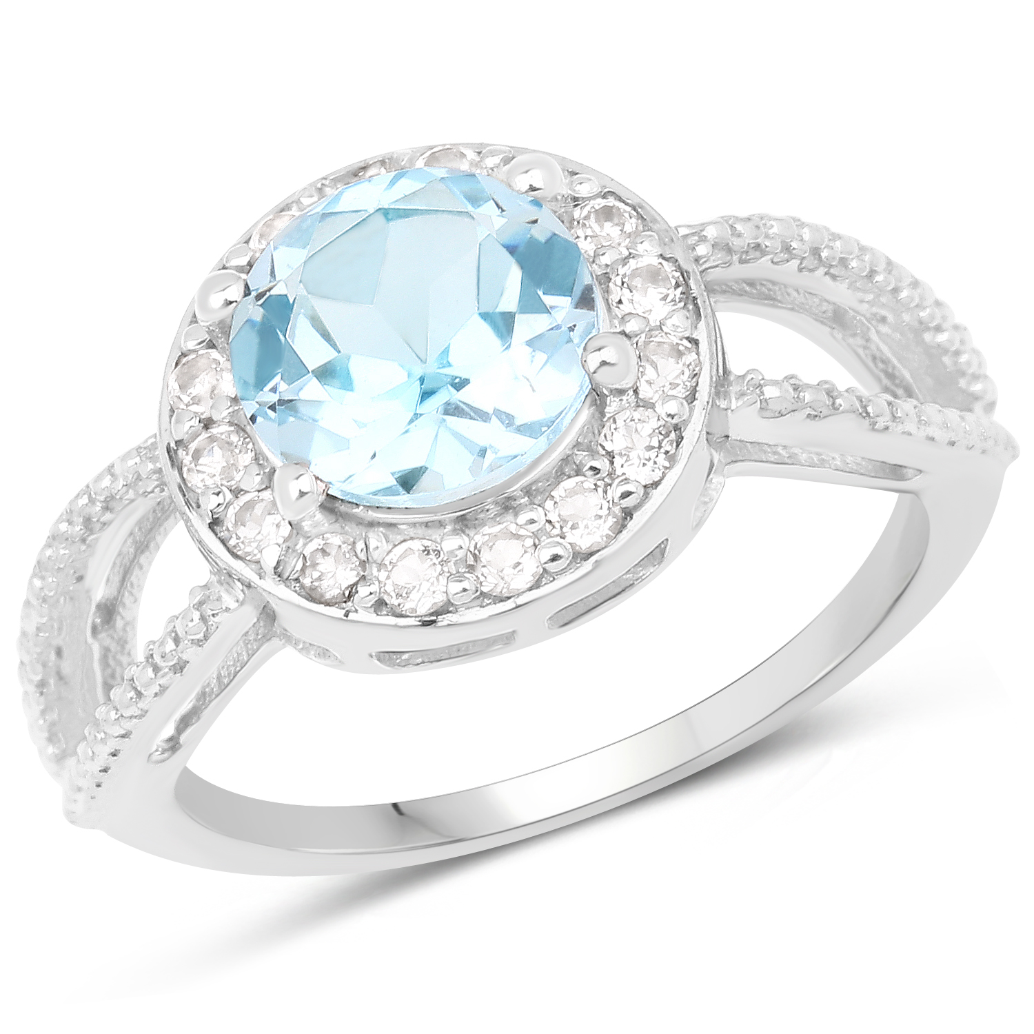 2.82 Carat Genuine Blue Topaz and White Topaz .925 Sterling Silver Ring
