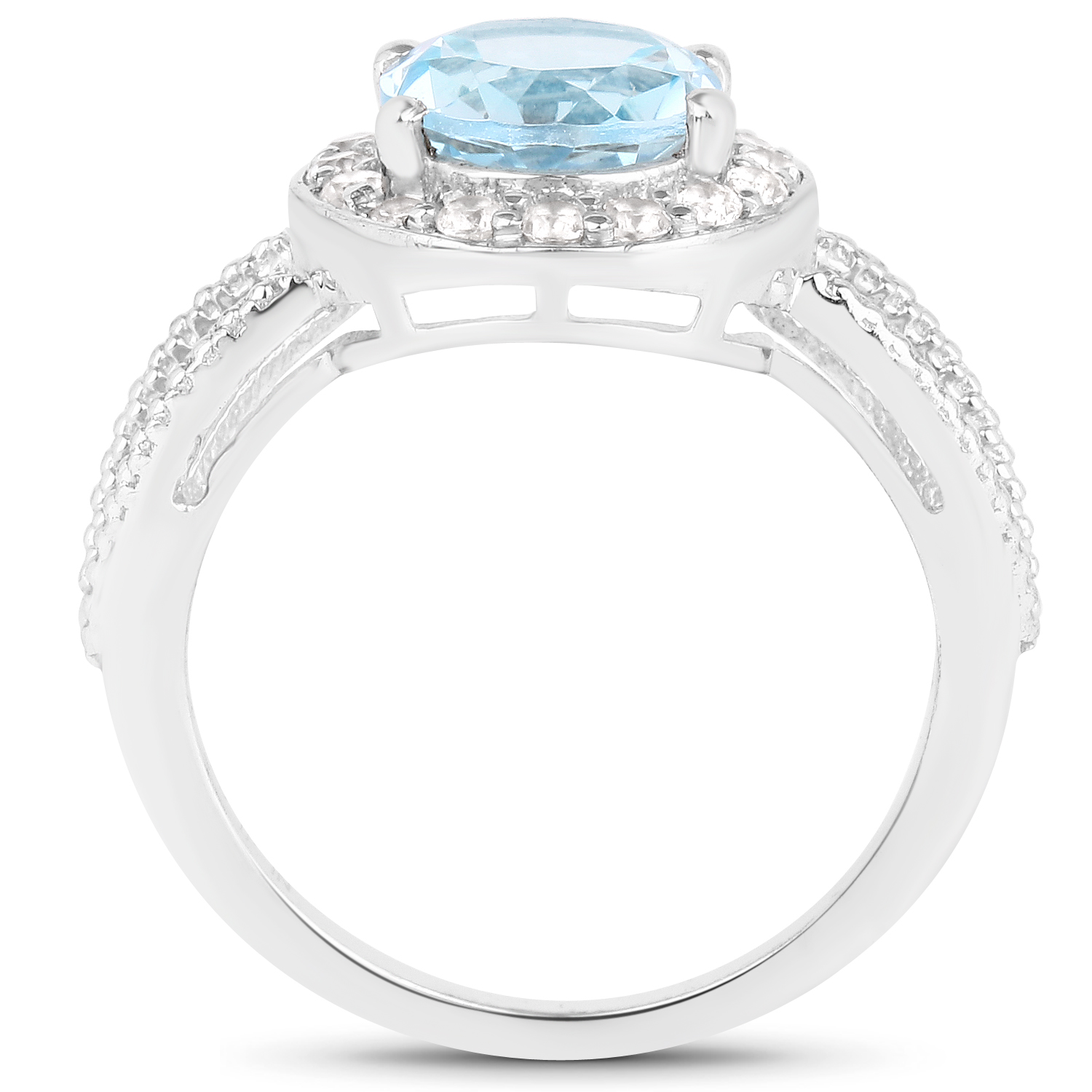2.82 Carat Genuine Blue Topaz and White Topaz .925 Sterling Silver Ring
