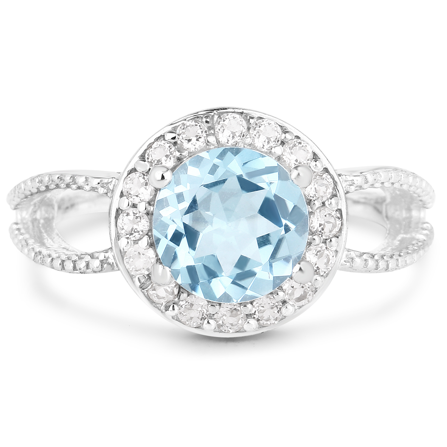 2.82 Carat Genuine Blue Topaz and White Topaz .925 Sterling Silver Ring