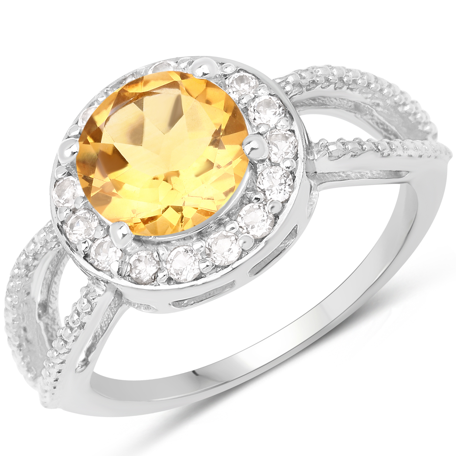 2.13 Carat Genuine Citrine and White Topaz .925 Sterling Silver Ring