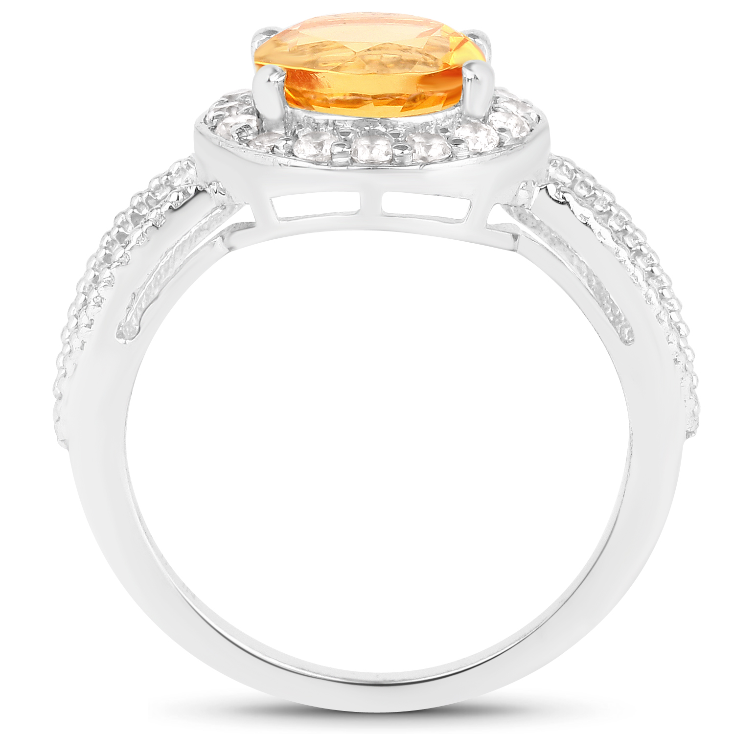 2.13 Carat Genuine Citrine and White Topaz .925 Sterling Silver Ring
