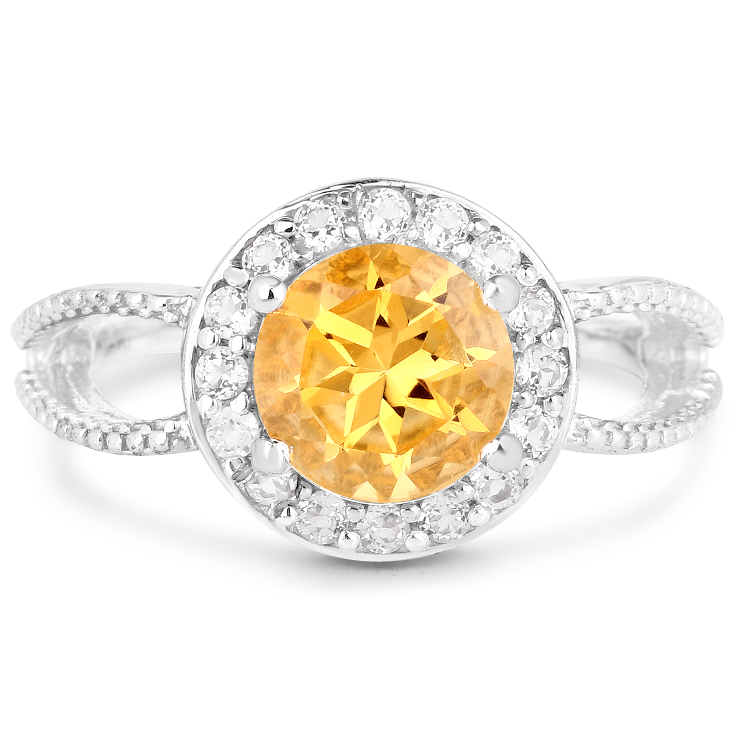 2.13 Carat Genuine Citrine and White Topaz .925 Sterling Silver Ring