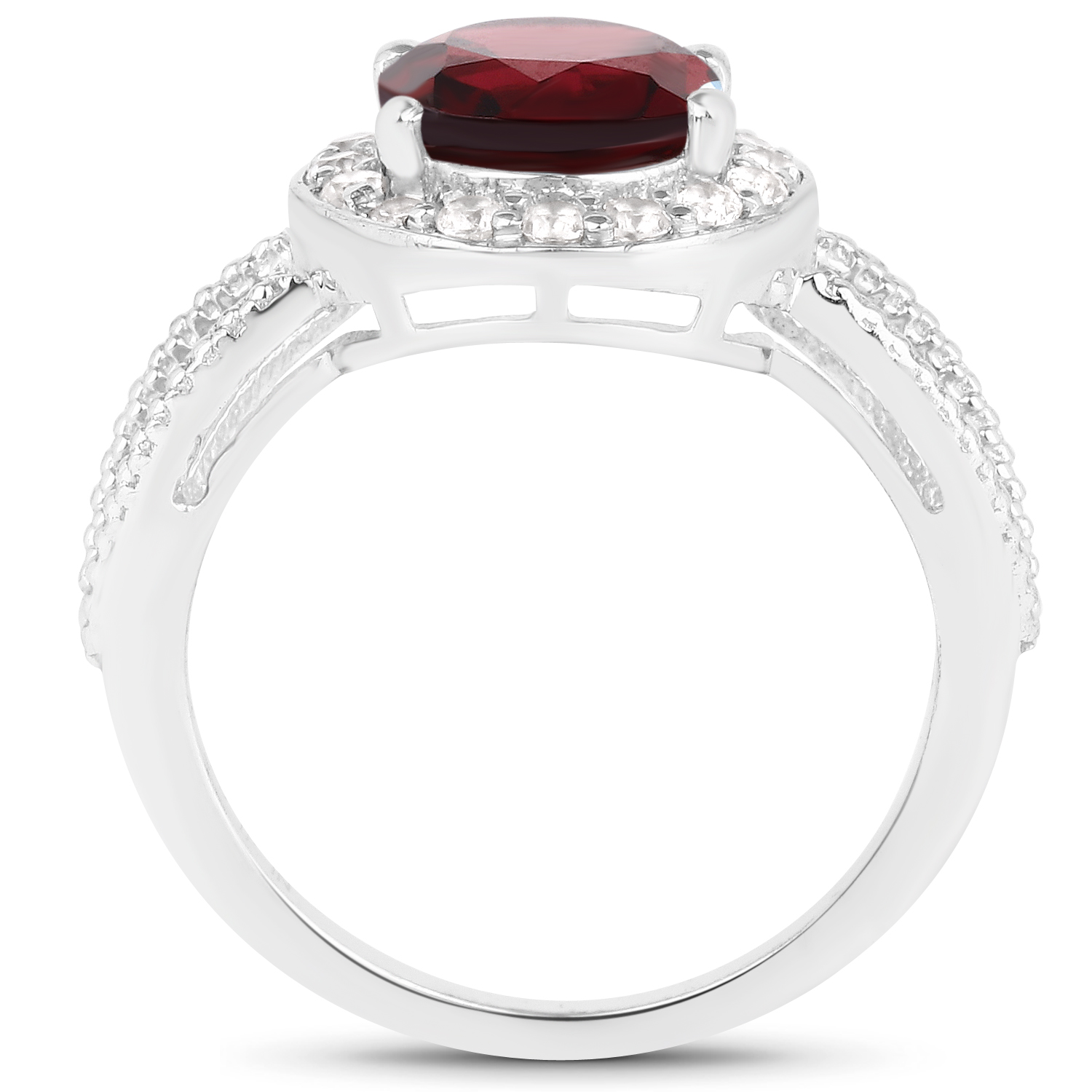 2.21 Carat Genuine Garnet and White Topaz .925 Sterling Silver Ring