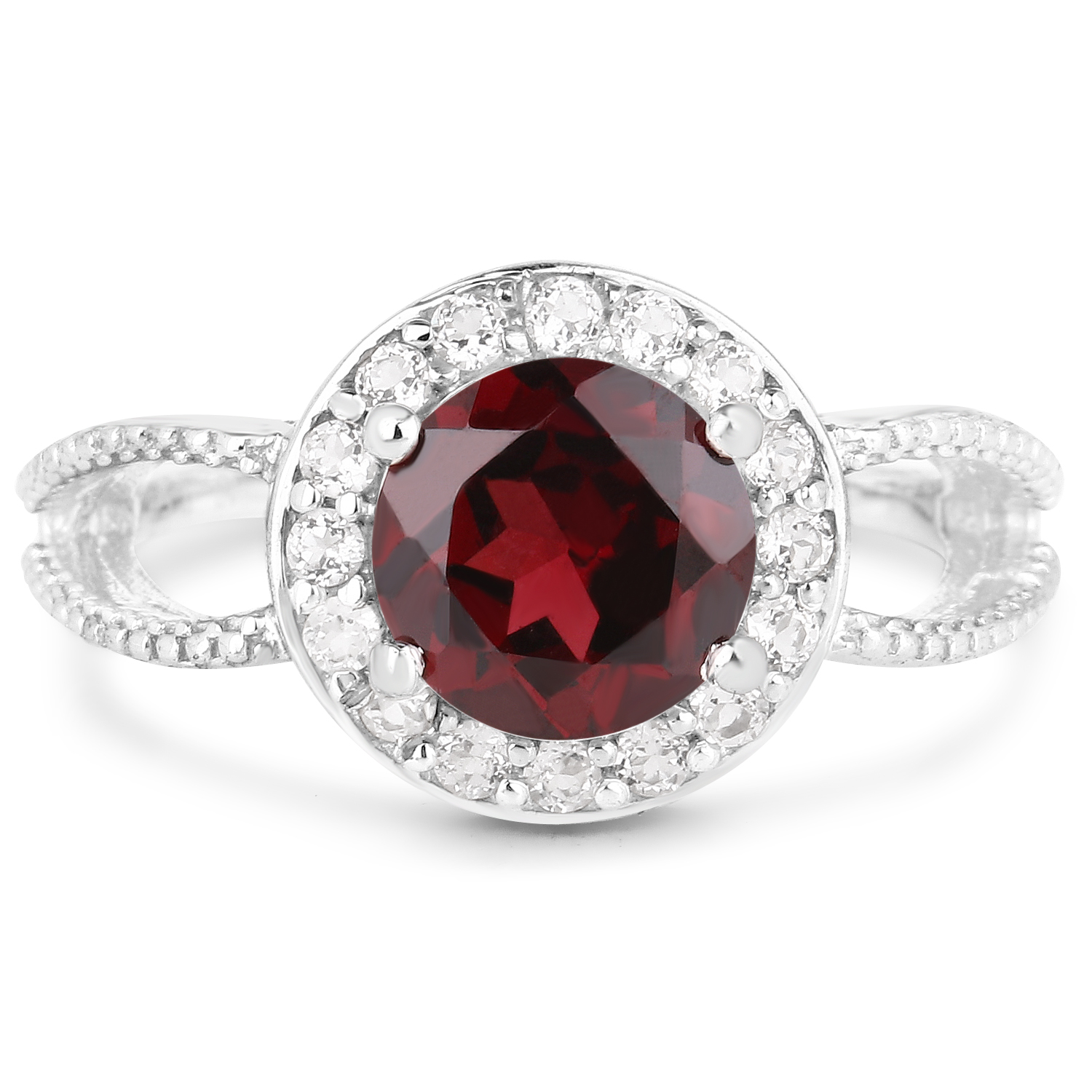 2.21 Carat Genuine Garnet and White Topaz .925 Sterling Silver Ring