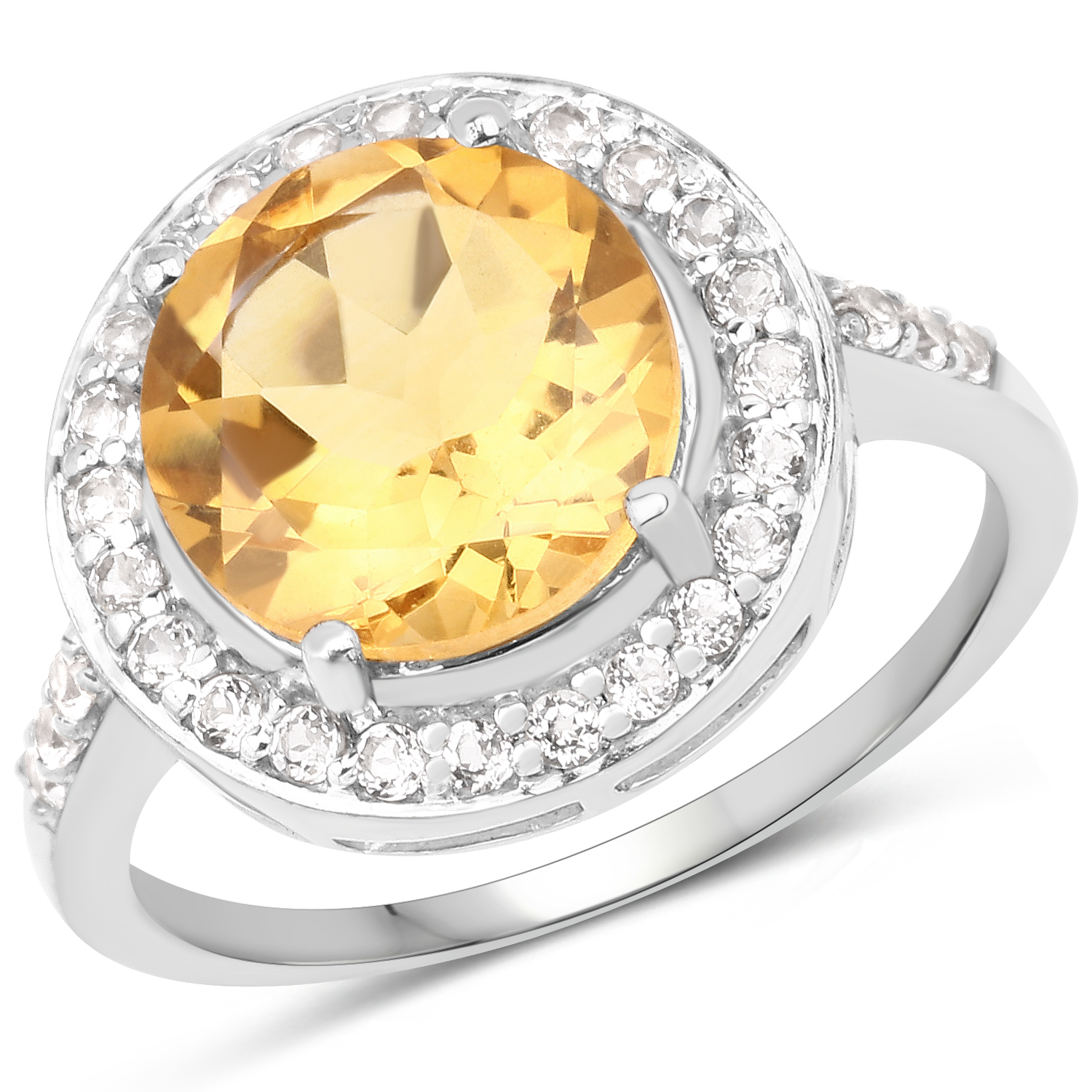 3.08 Carat Genuine Citrine and White Topaz .925 Sterling Silver Ring