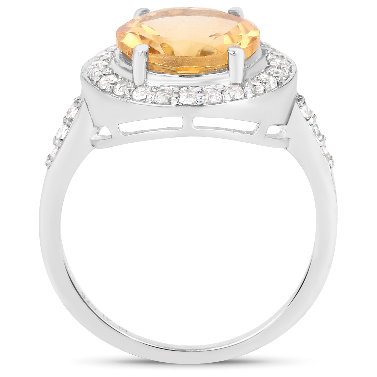 3.08 Carat Genuine Citrine and White Topaz .925 Sterling Silver Ring