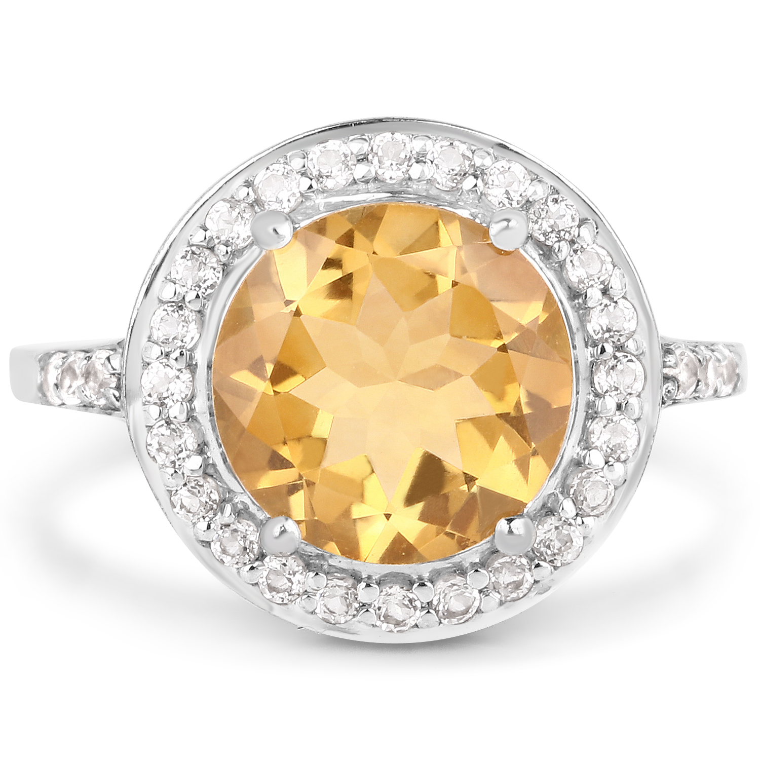3.08 Carat Genuine Citrine and White Topaz .925 Sterling Silver Ring