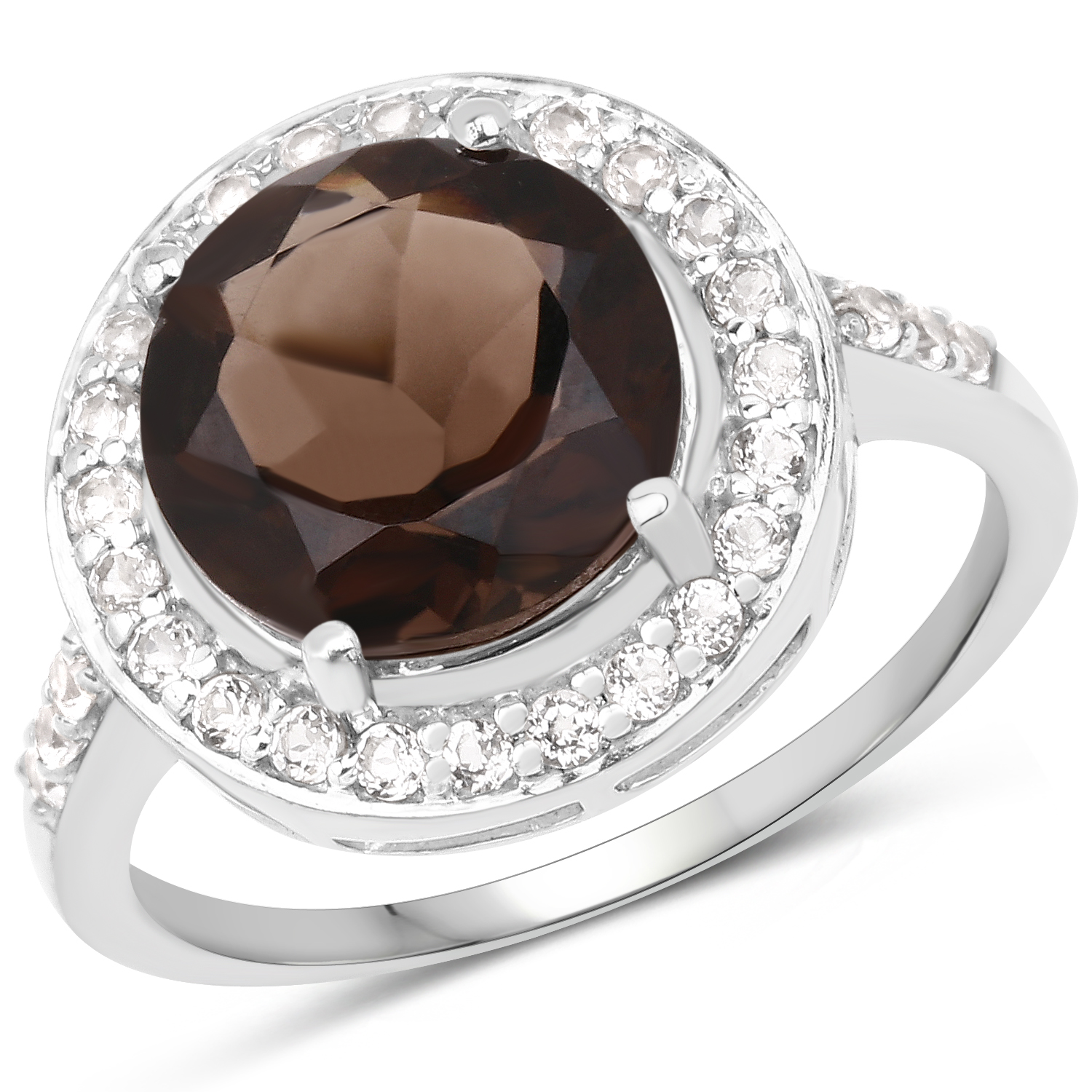3.52 Carat Genuine Smoky Quartz and White Topaz .925 Sterling Silver Ring