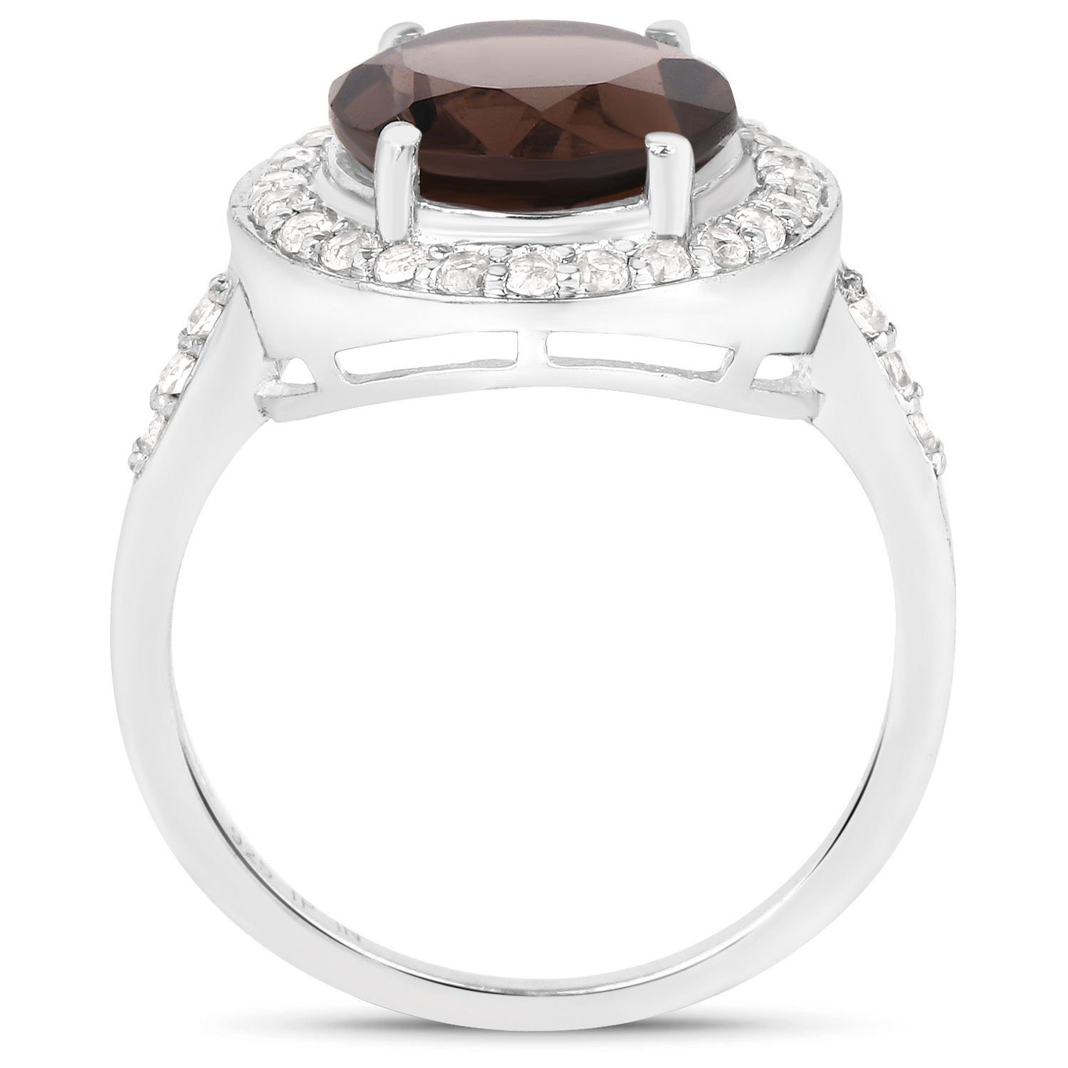 3.52 Carat Genuine Smoky Quartz and White Topaz .925 Sterling Silver Ring