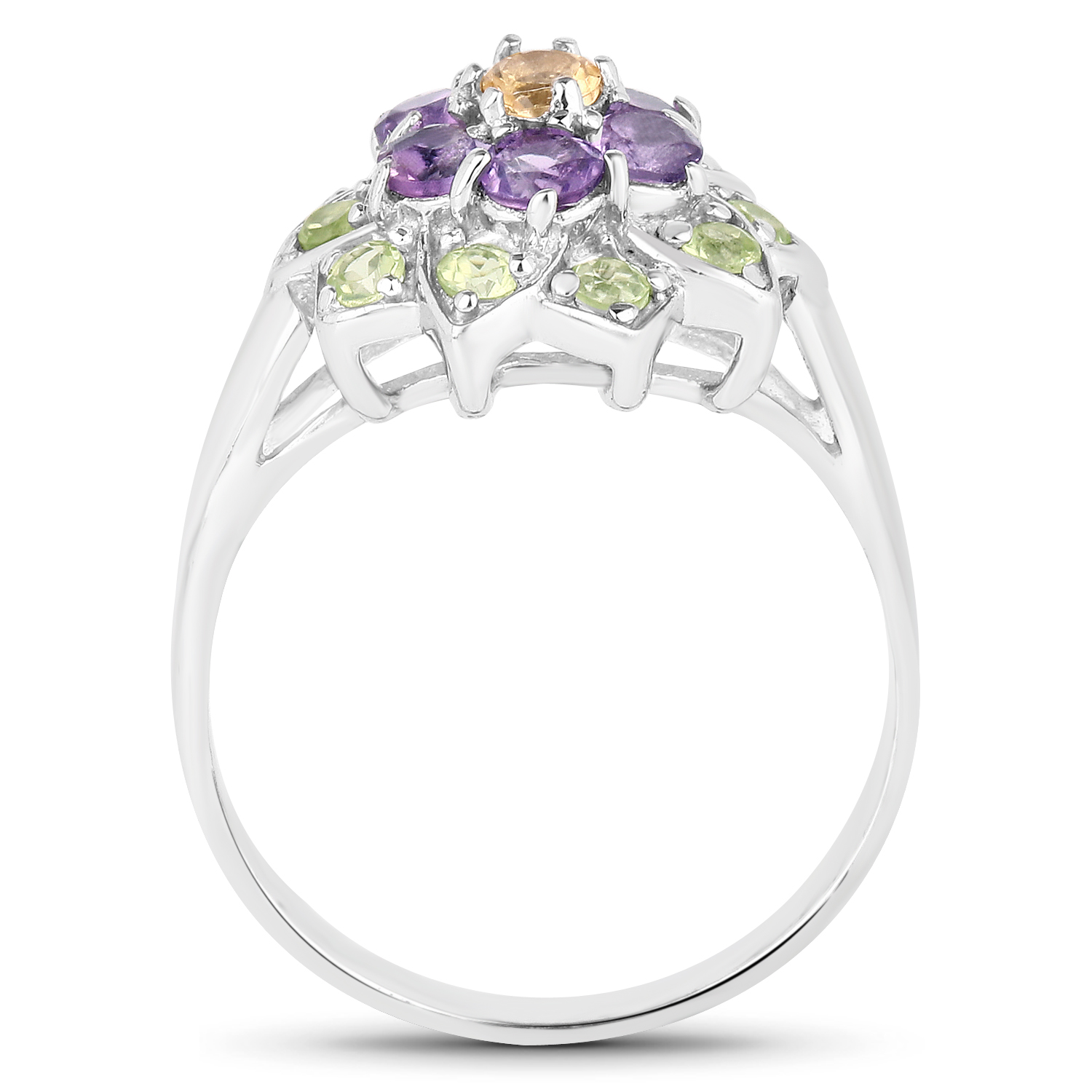 1.45 Carat Genuine Multi Stones .925 Sterling Silver Ring