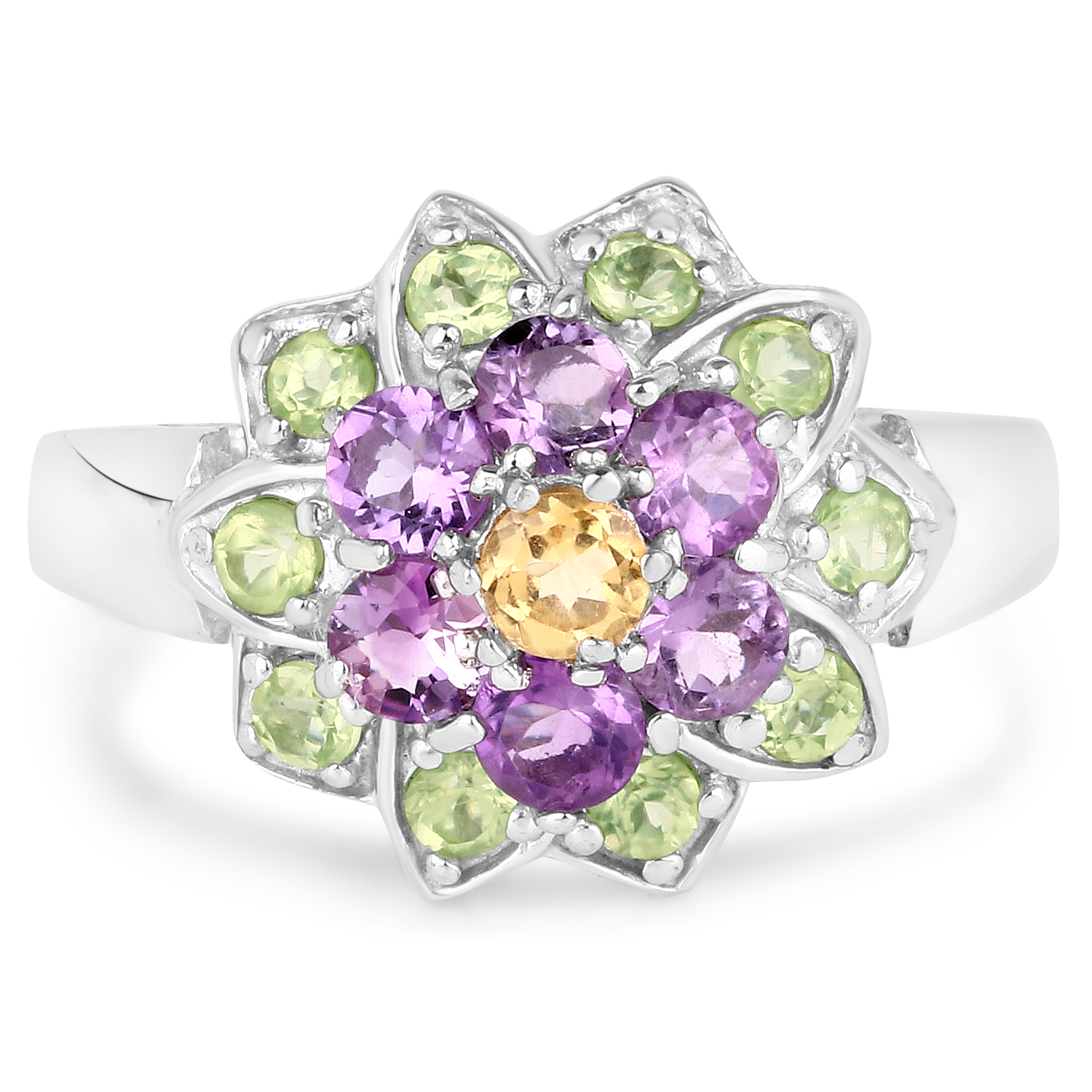 1.45 Carat Genuine Multi Stones .925 Sterling Silver Ring