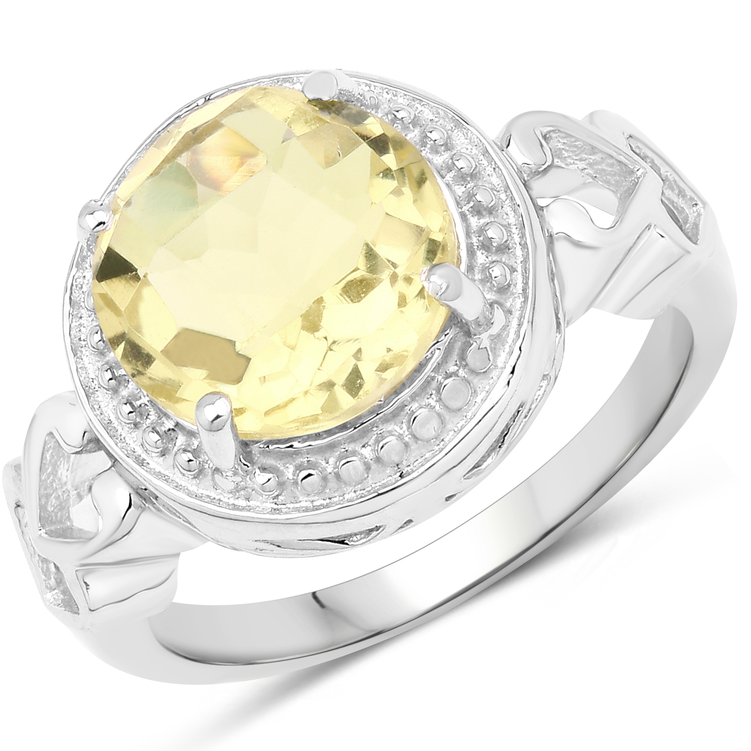 3.40 Carat Genuine Lemon Quartz .925 Sterling Silver Ring