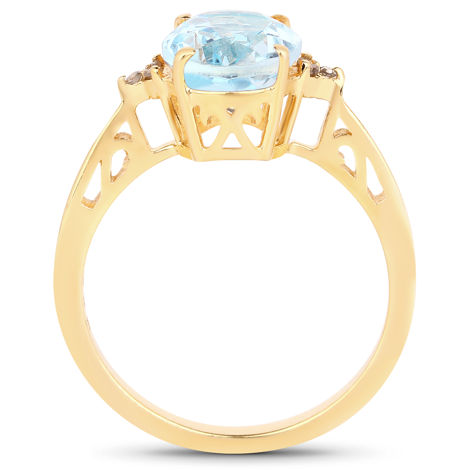 14K Yellow Gold Plated 3.28 Carat Genuine Blue Topaz and White Diamond .925 Sterling Silver Ring