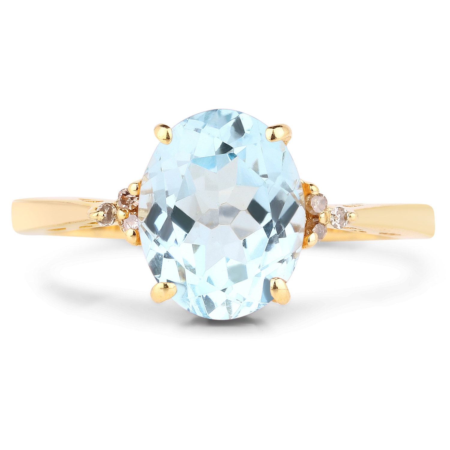 14K Yellow Gold Plated 3.28 Carat Genuine Blue Topaz and White Diamond .925 Sterling Silver Ring