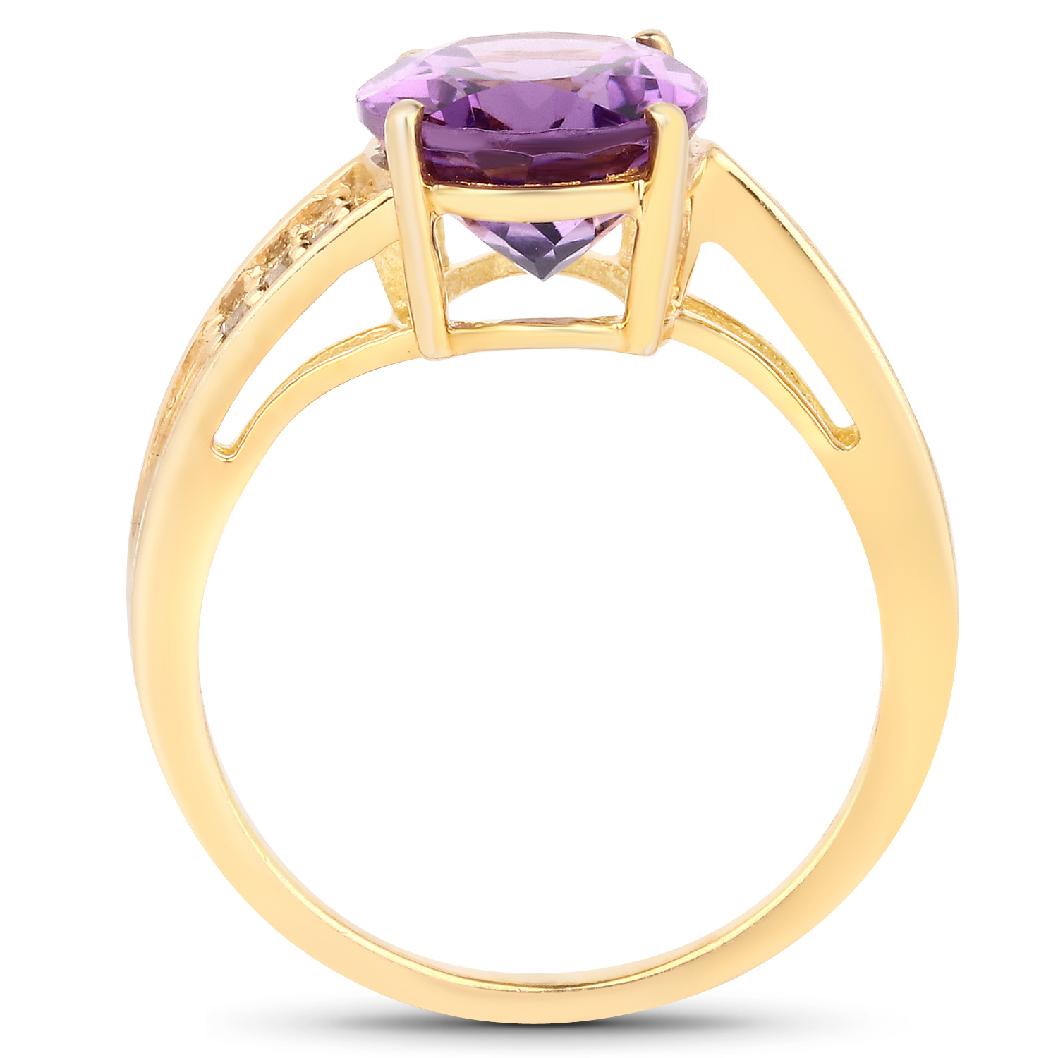 14K Yellow Gold Plated 3.23 Carat Genuine Amethyst and White Diamond .925 Sterling Silver Ring