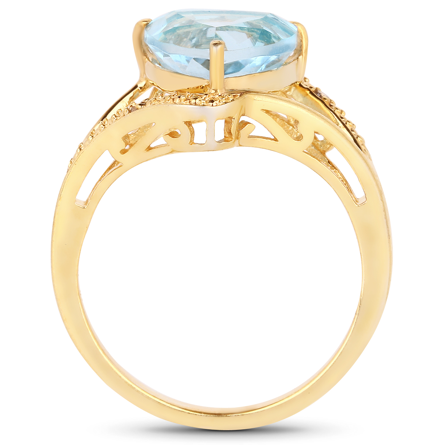 14K Yellow Gold Plated 2.76 Carat Genuine Blue Topaz and White Diamond .925 Sterling Silver Ring