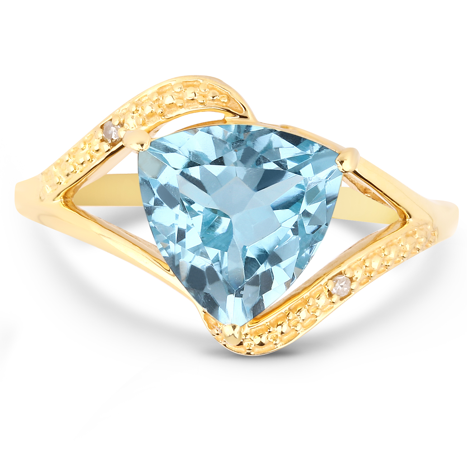 14K Yellow Gold Plated 2.76 Carat Genuine Blue Topaz and White Diamond .925 Sterling Silver Ring