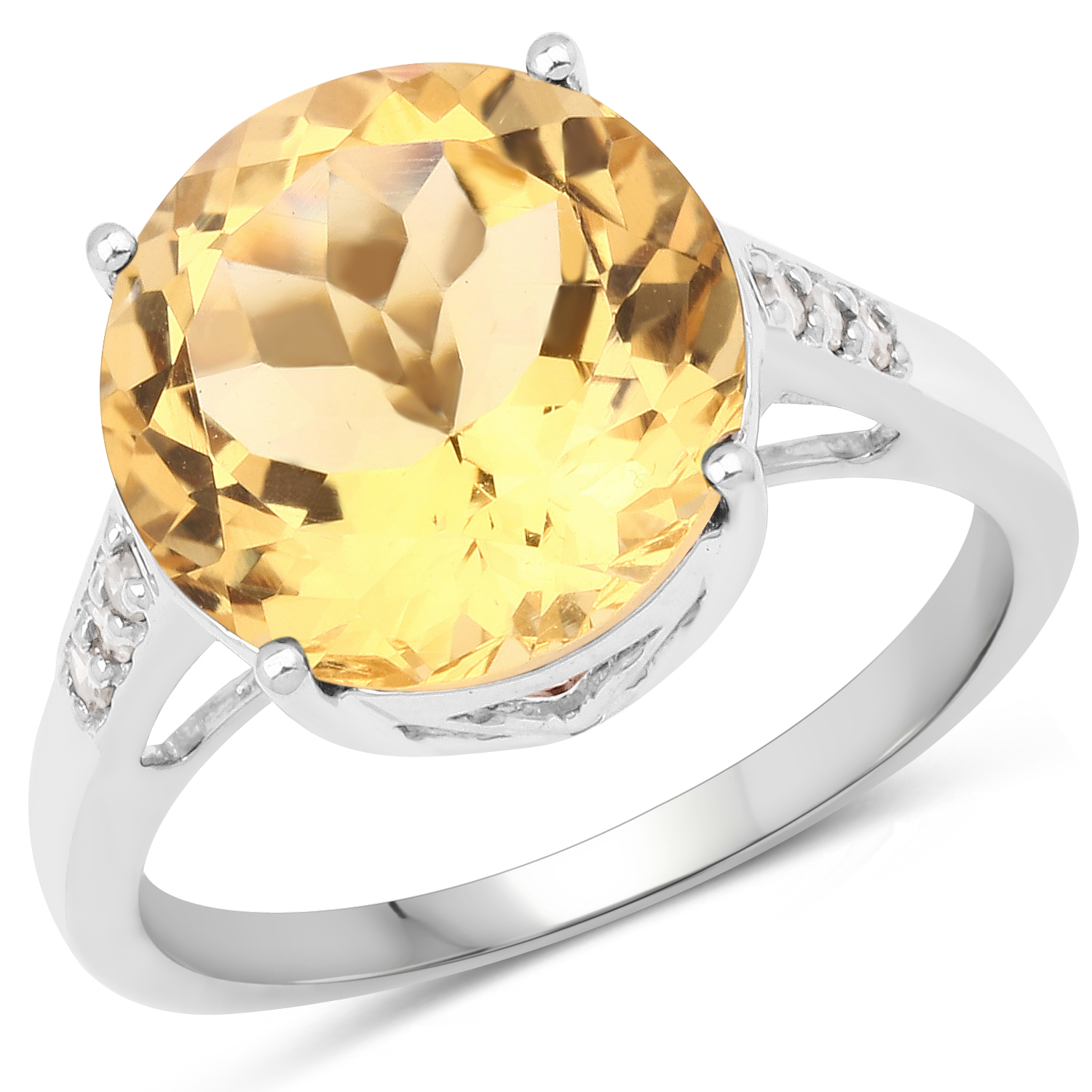 5.63 Carat Genuine Citrine and White Diamond .925 Sterling Silver Ring