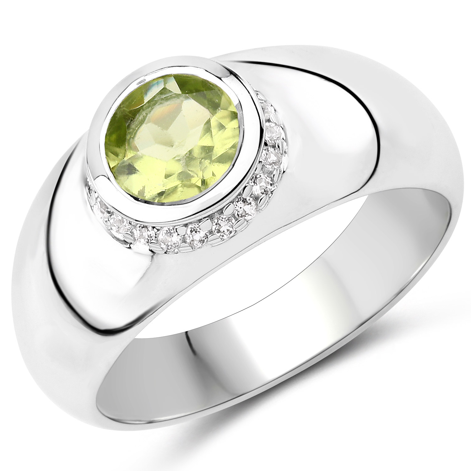 3.08 Carat Genuine Peridot and White Topaz .925 Sterling Silver 3 Piece Jewelry Set (Ring, Earrings, and Pendant w/ Chain)