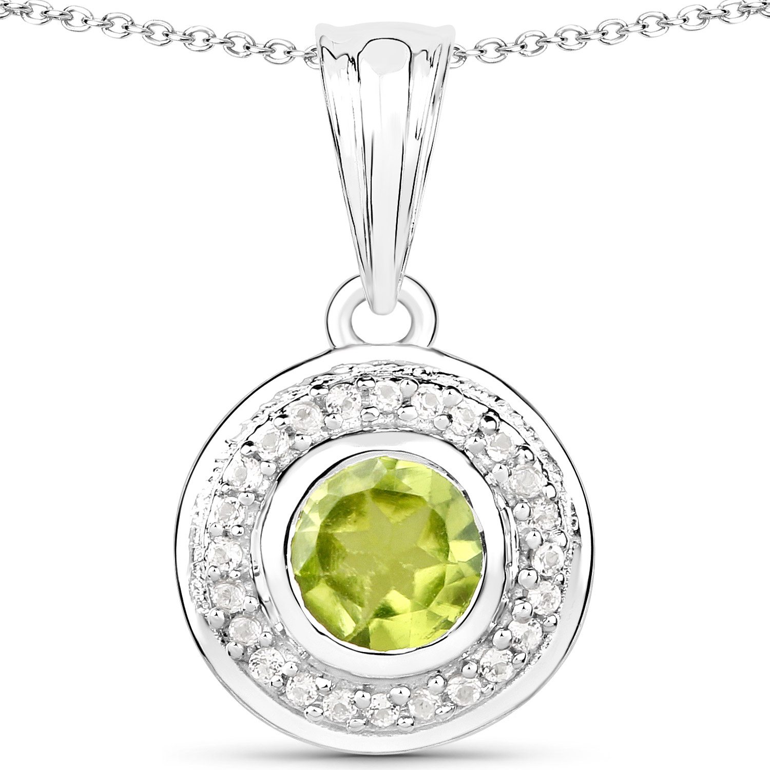 3.08 Carat Genuine Peridot and White Topaz .925 Sterling Silver 3 Piece Jewelry Set (Ring, Earrings, and Pendant w/ Chain)