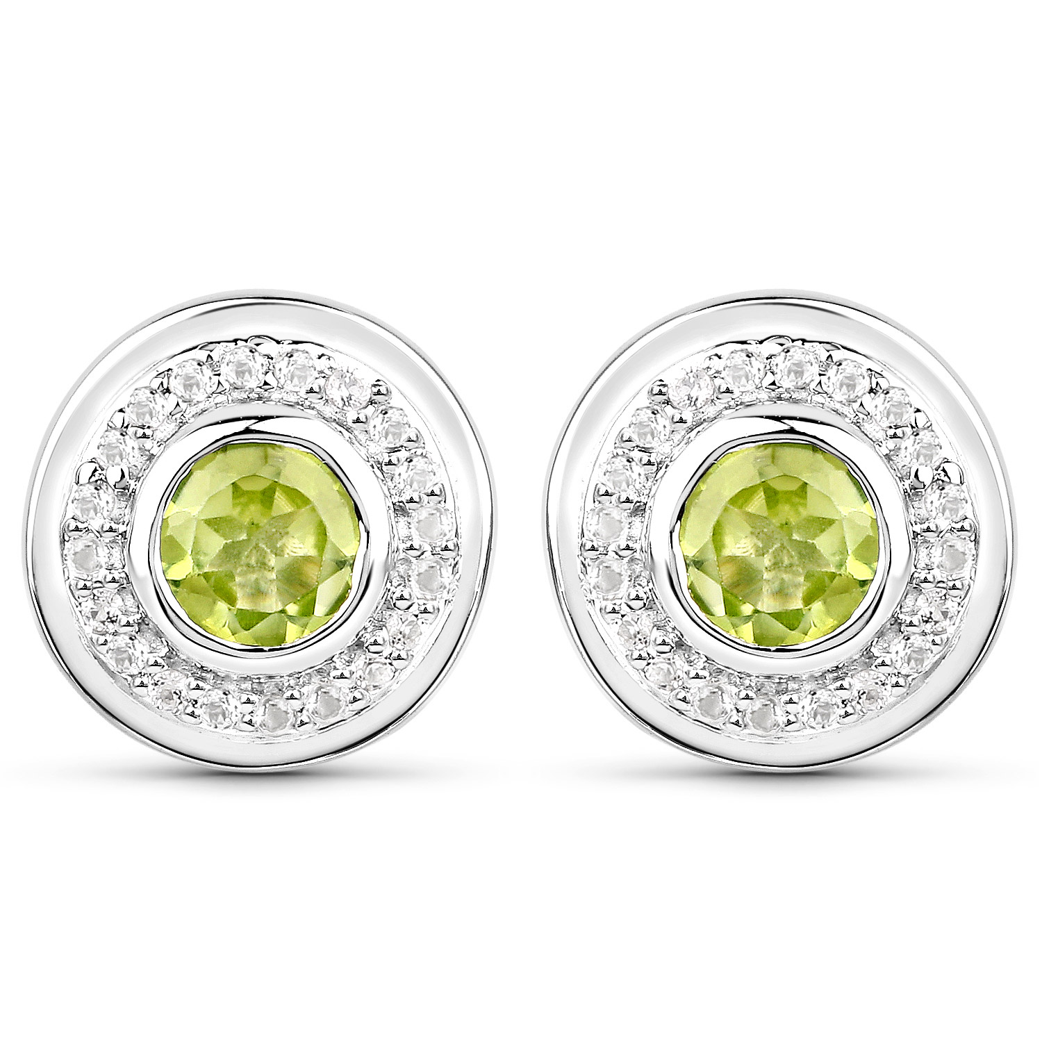 3.08 Carat Genuine Peridot and White Topaz .925 Sterling Silver 3 Piece Jewelry Set (Ring, Earrings, and Pendant w/ Chain)