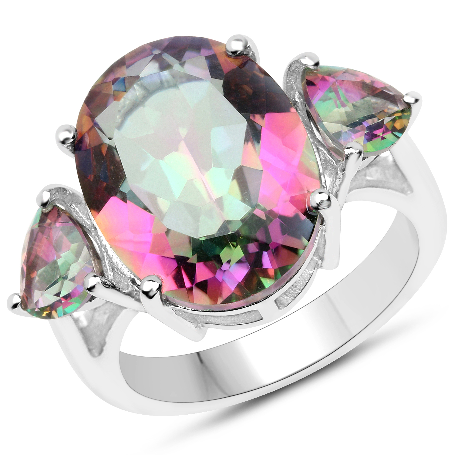 9.90 Carat Genuine Mystic Quartz .925 Sterling Silver Ring