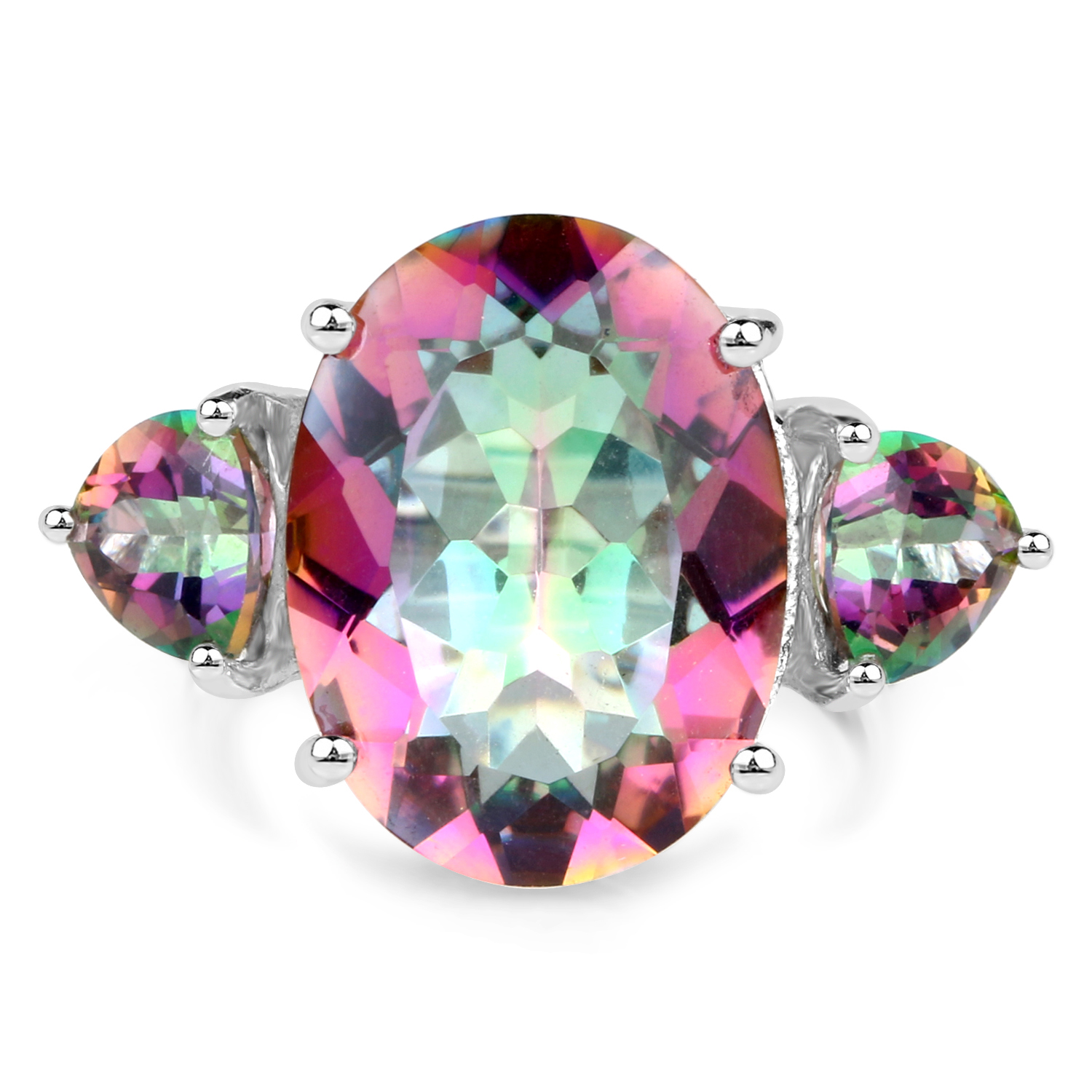 9.90 Carat Genuine Mystic Quartz .925 Sterling Silver Ring