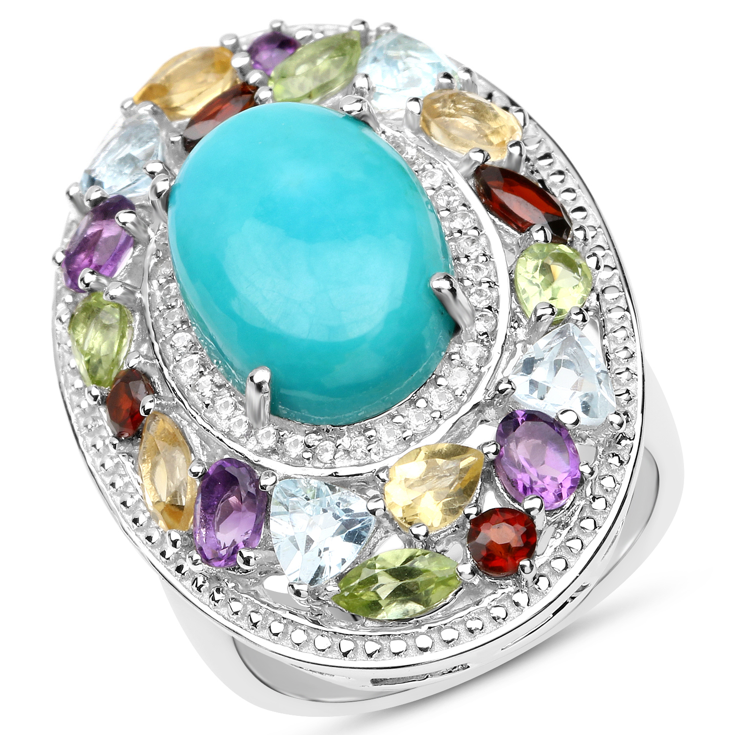 8.26 Carat Genuine Muti Stone .925 Sterling Silver Ring