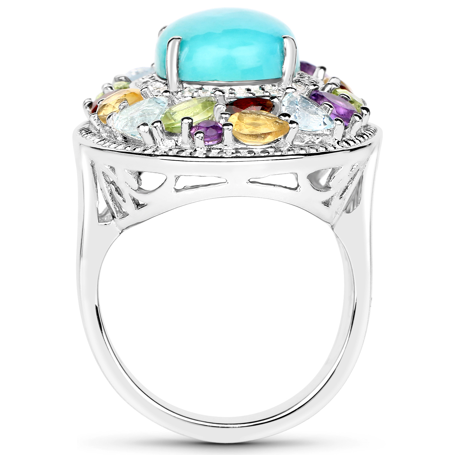 8.26 Carat Genuine Muti Stone .925 Sterling Silver Ring