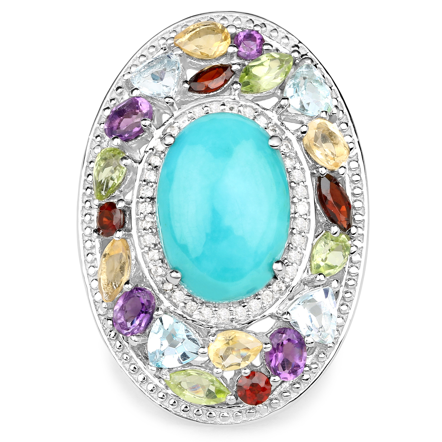 8.26 Carat Genuine Muti Stone .925 Sterling Silver Ring