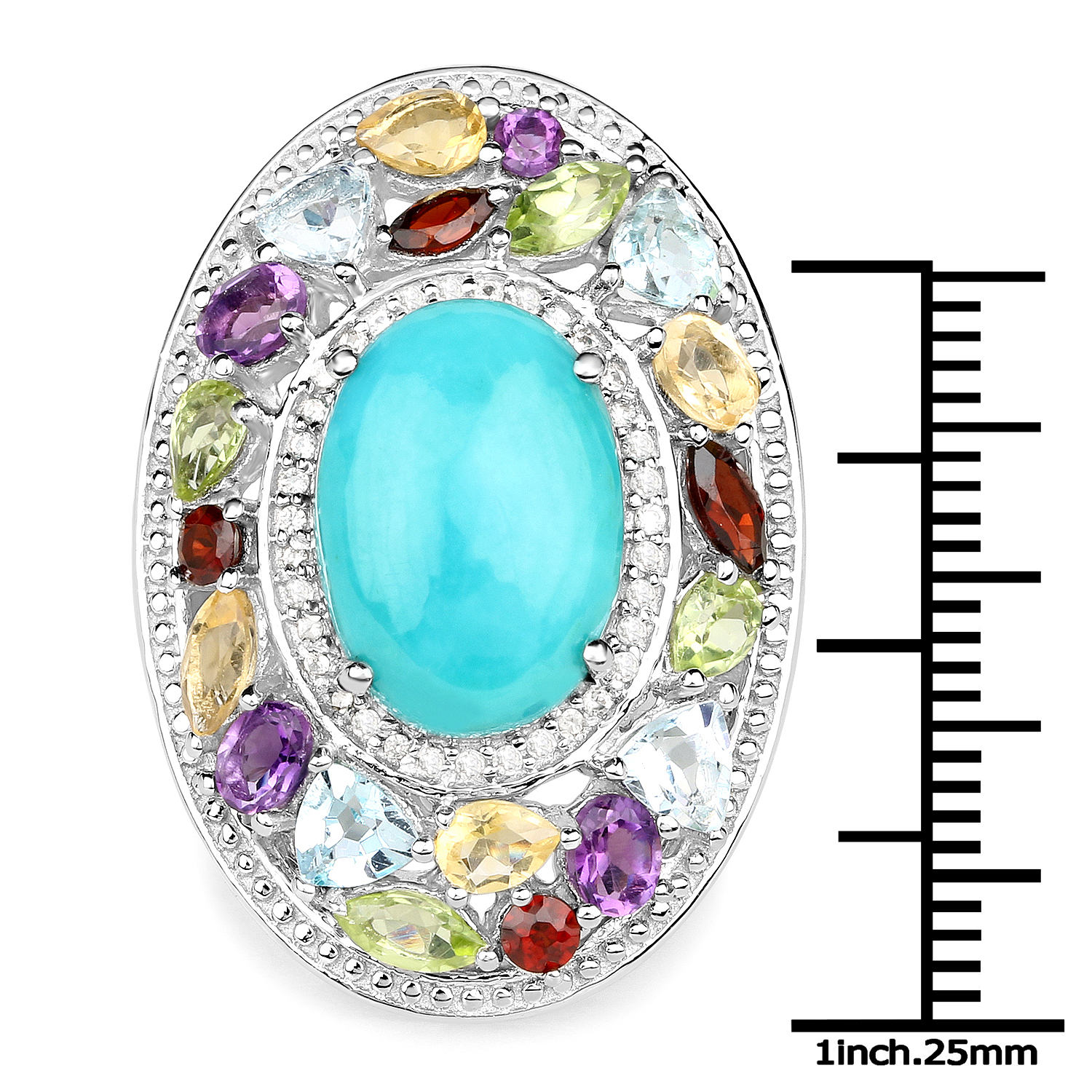 8.26 Carat Genuine Muti Stone .925 Sterling Silver Ring