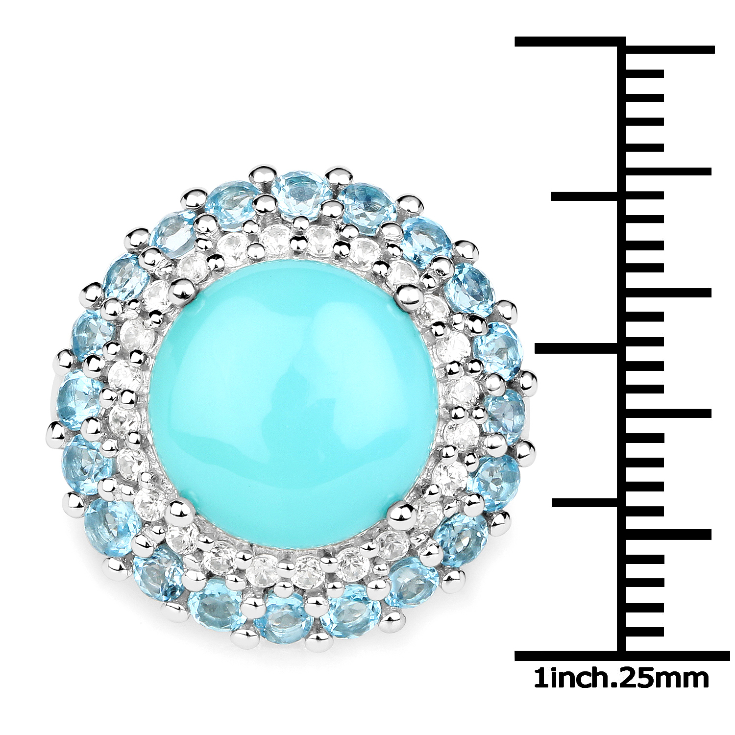 6.70 Carat Genuine Turquoise, Swiss Blue Topaz and White Zircon .925 Sterling Silver Ring