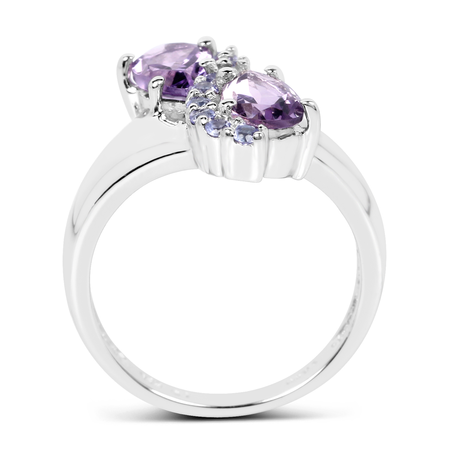 1.87 Carat Genuine Amethyst and Tanzanite .925 Sterling Silver Ring