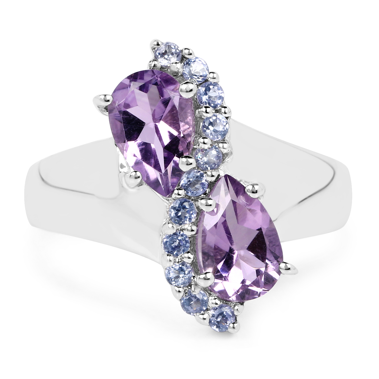 1.87 Carat Genuine Amethyst and Tanzanite .925 Sterling Silver Ring