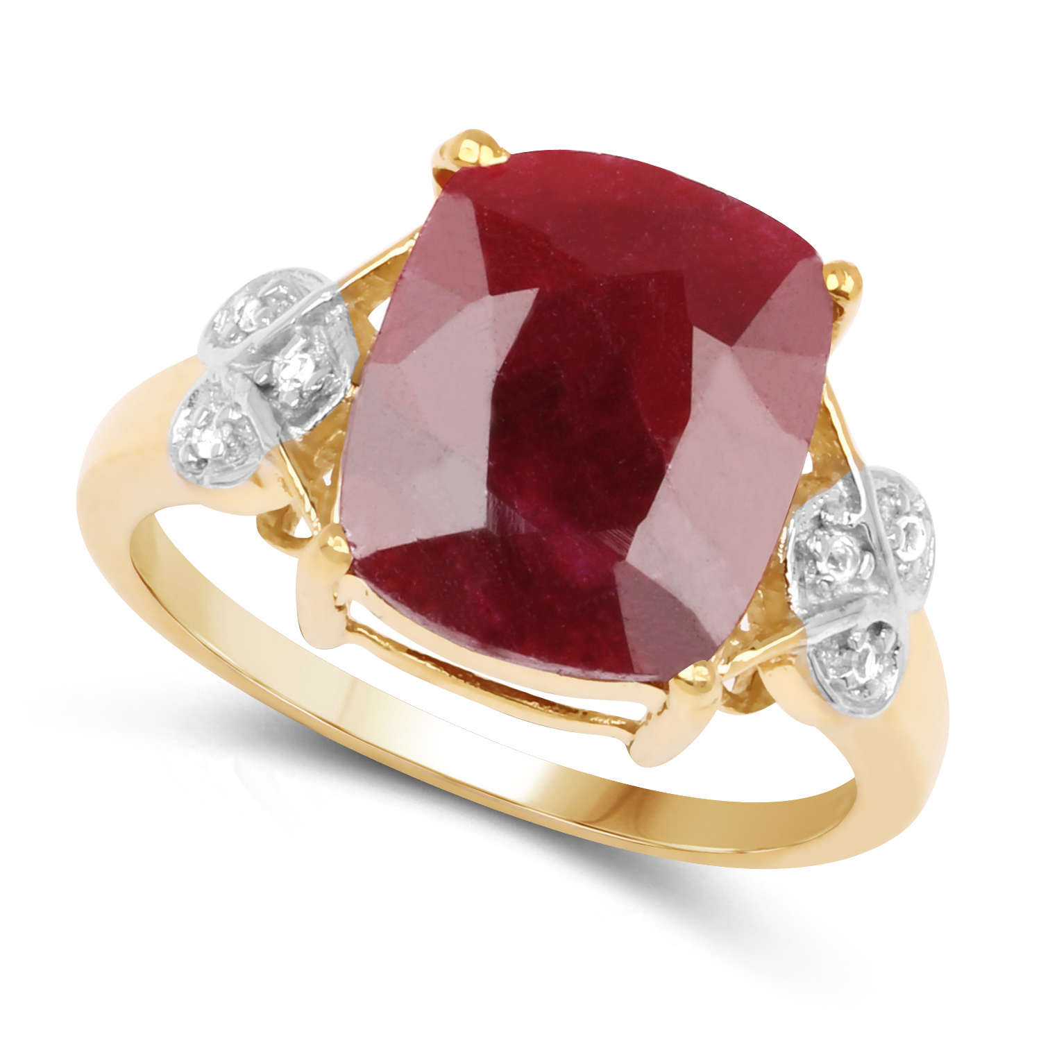 14K Yellow Gold Plated 6.91 Carat Dyed Ruby and White Topaz .925 Sterling Silver Ring