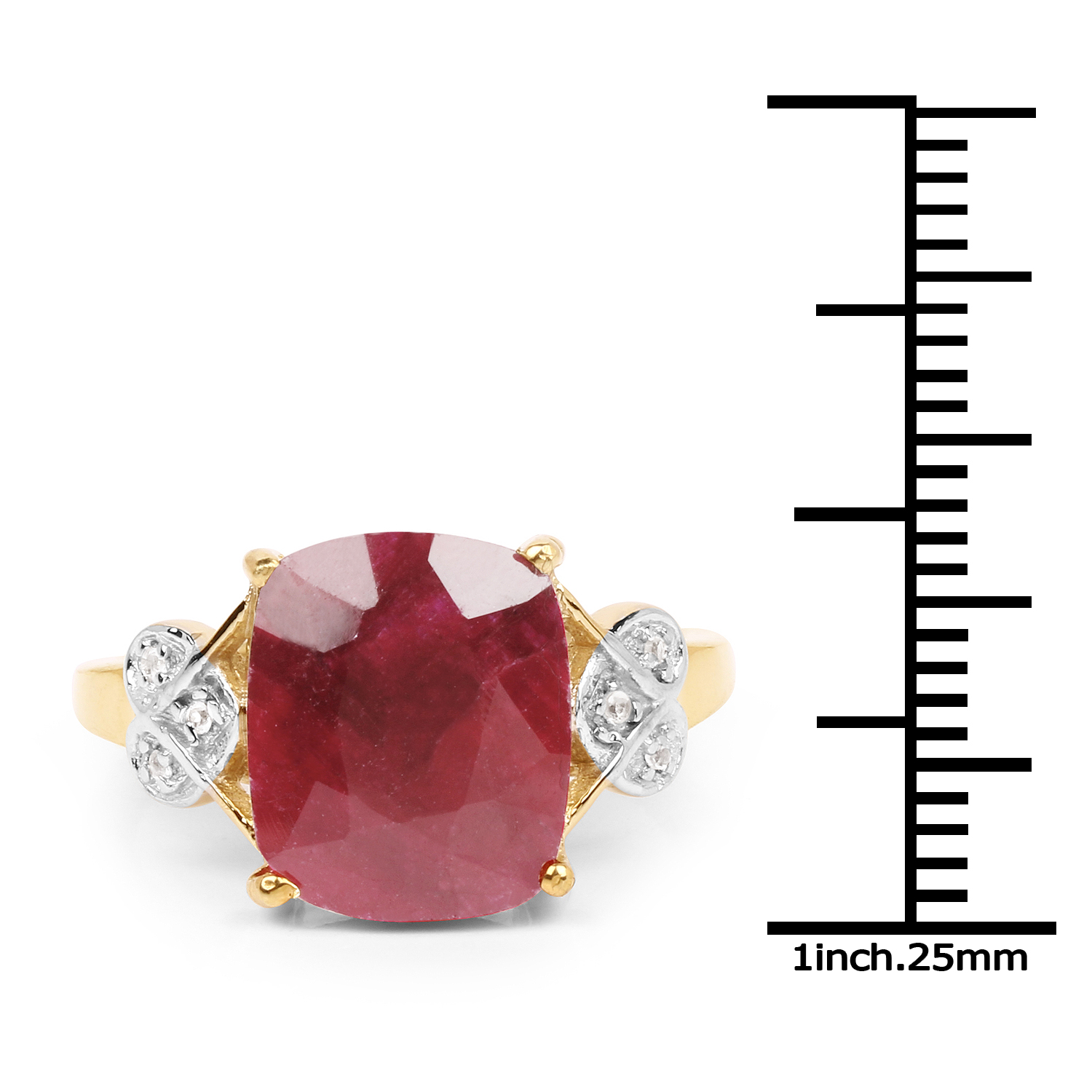 14K Yellow Gold Plated 6.91 Carat Dyed Ruby and White Topaz .925 Sterling Silver Ring
