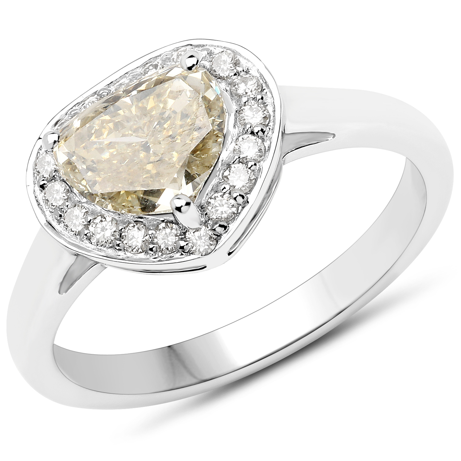 18K White Gold 1.41 Carat Genuine Yellow Diamond and White Diamond Ring