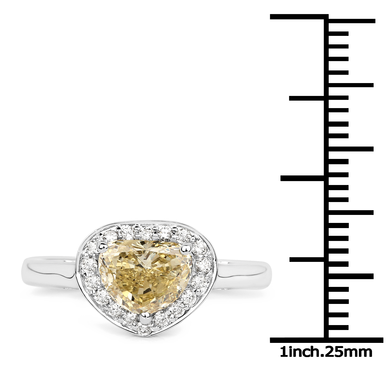 18K White Gold 1.41 Carat Genuine Yellow Diamond and White Diamond Ring